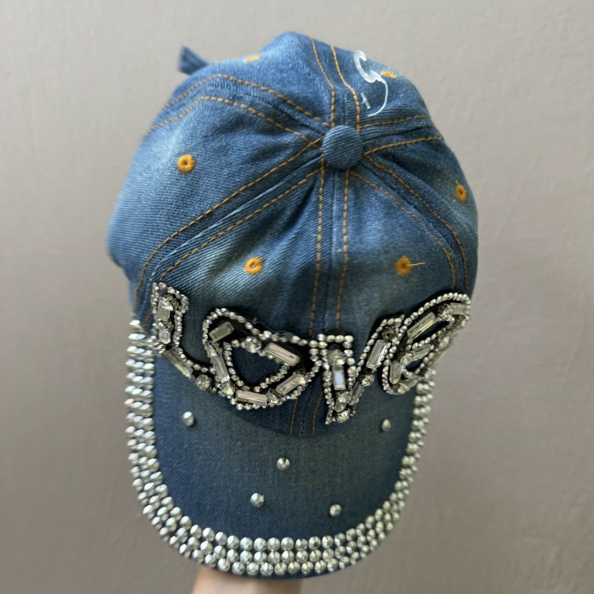 Other Grunge Y2K Bedazzled “Love” Rhinestone Denim Baseball Cap Size ONE SIZE - 3 Thumbnail