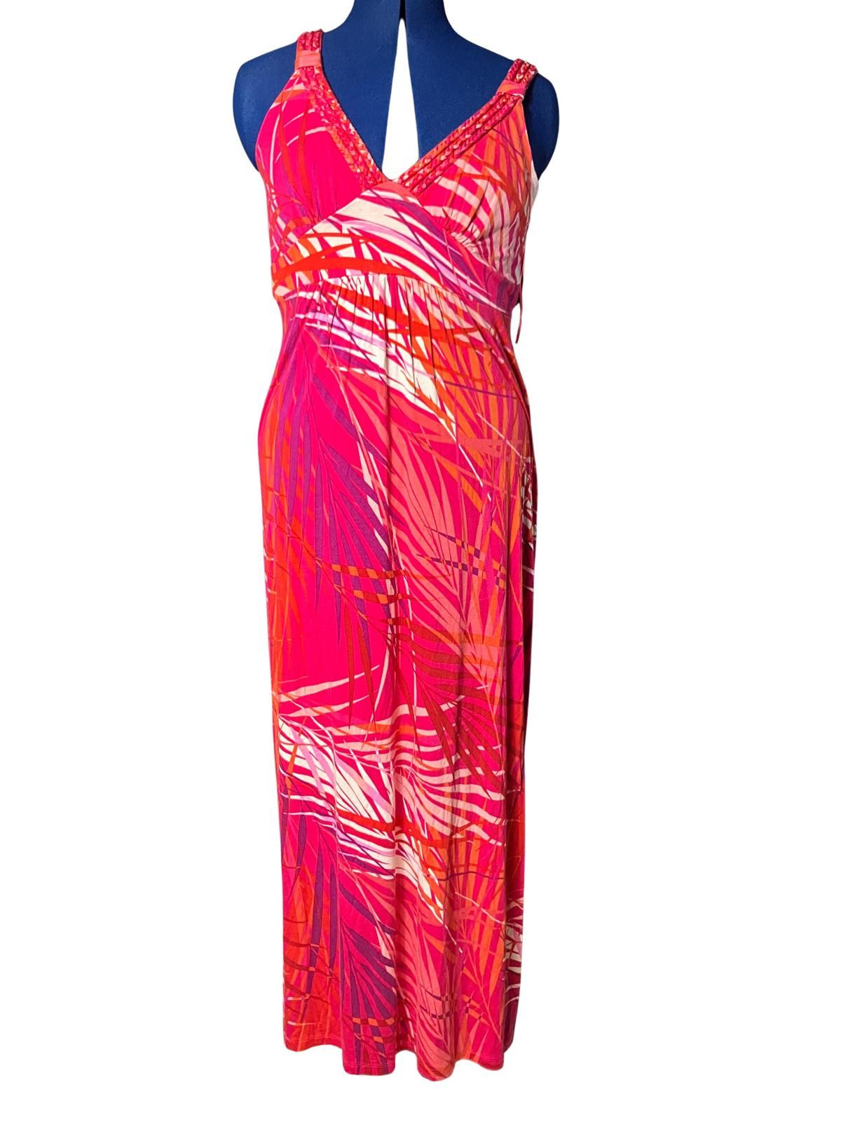 Neiman Marcus Pink Tropical Maxi Dress M Sleeveless