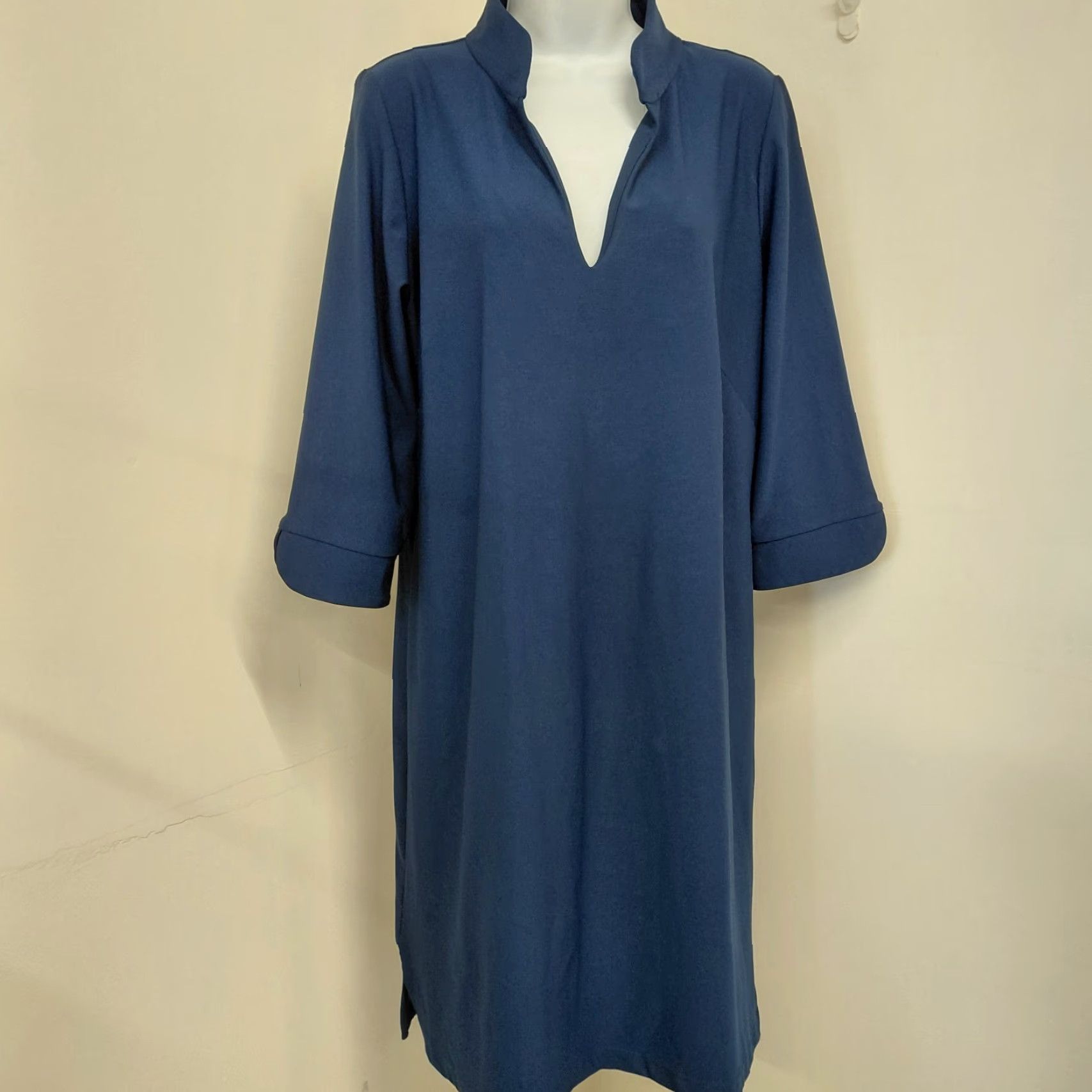 Vintage Katherine Way Shift Dress Womens XL Blue 3/4 Sleeve UPF 50+ Knit Nylon Spandex Dress Knee Length Casual Travel Size XL / US 12-14 / IT 48-50 - 5 Thumbnail
