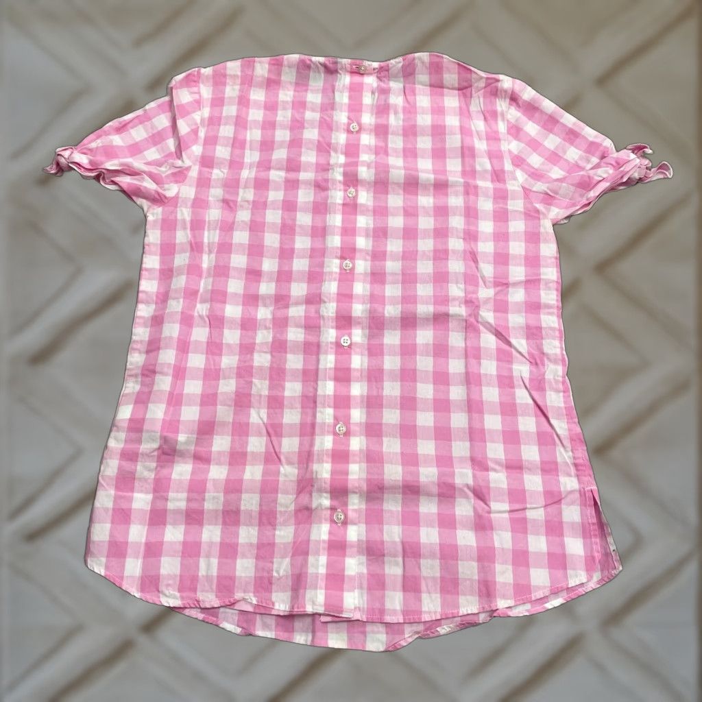 Banana Republic Banana Republic Blouse Womens XS Pink White Check Tie Sleeve Back Button Casual Size XS / US 0-2 / IT 36-38 - 1 Thumbnail