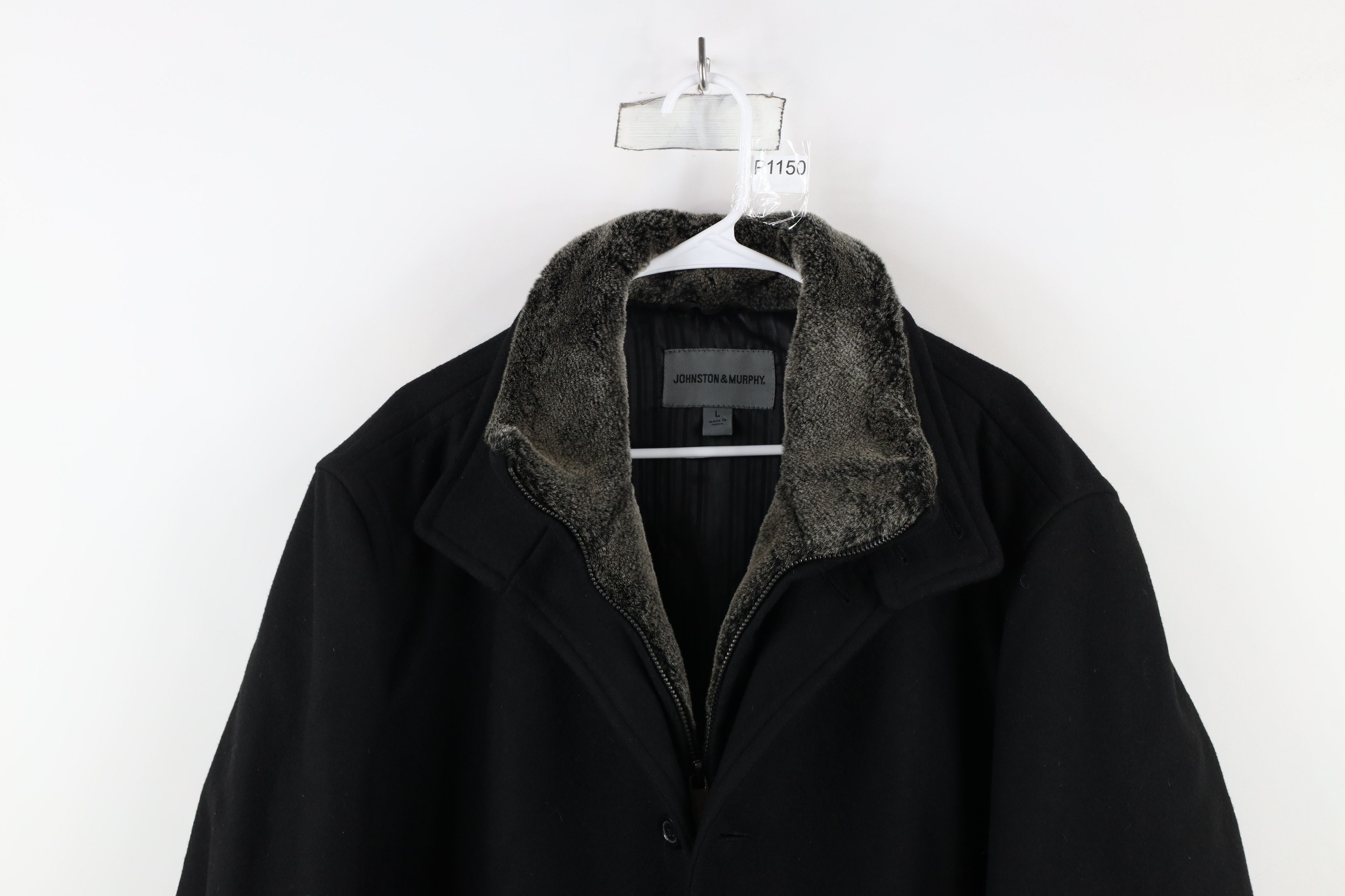 Johnston & Murphy × Vintage Johnston & Murphy Wool Cashmere Button Car Coat Jacket Black Size US L / EU 52-54 / 3 - 2 Thumbnail