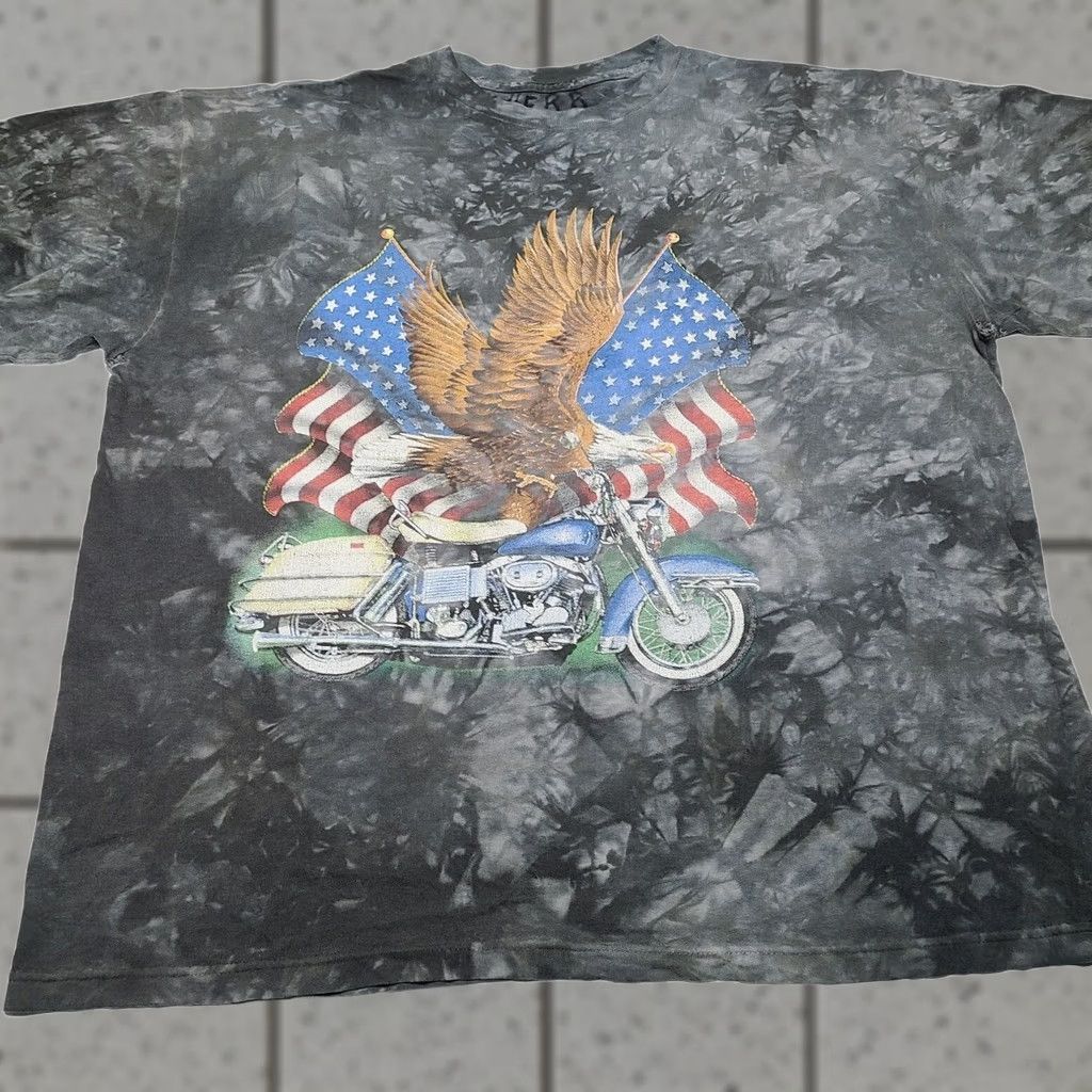 Delta VINTAGE Back To Earth Shirt American Eagle Motorcycle Nature Tie Dye Size 2XL Regular Mens Black Cotton Crew Neck Short Sleeve Logo Print 1990s Size US XXL / EU 58 / 5 - 1 Thumbnail