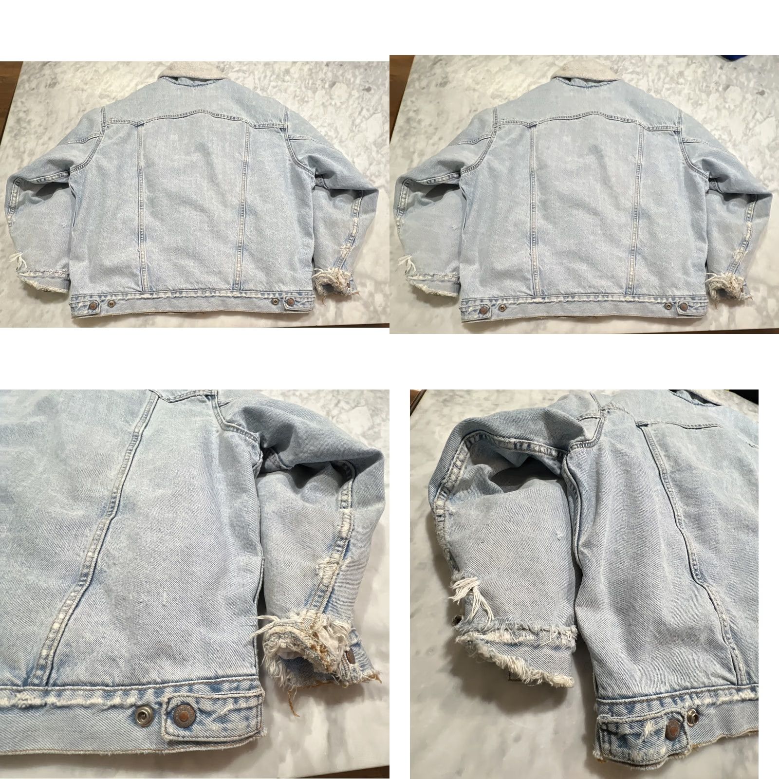 Levi's VINTAGE Levi’s Denim Trucker Jacket Men Large Sherpa Lined Thrashed Made USA Size US L / EU 52-54 / 3 - 8 Thumbnail