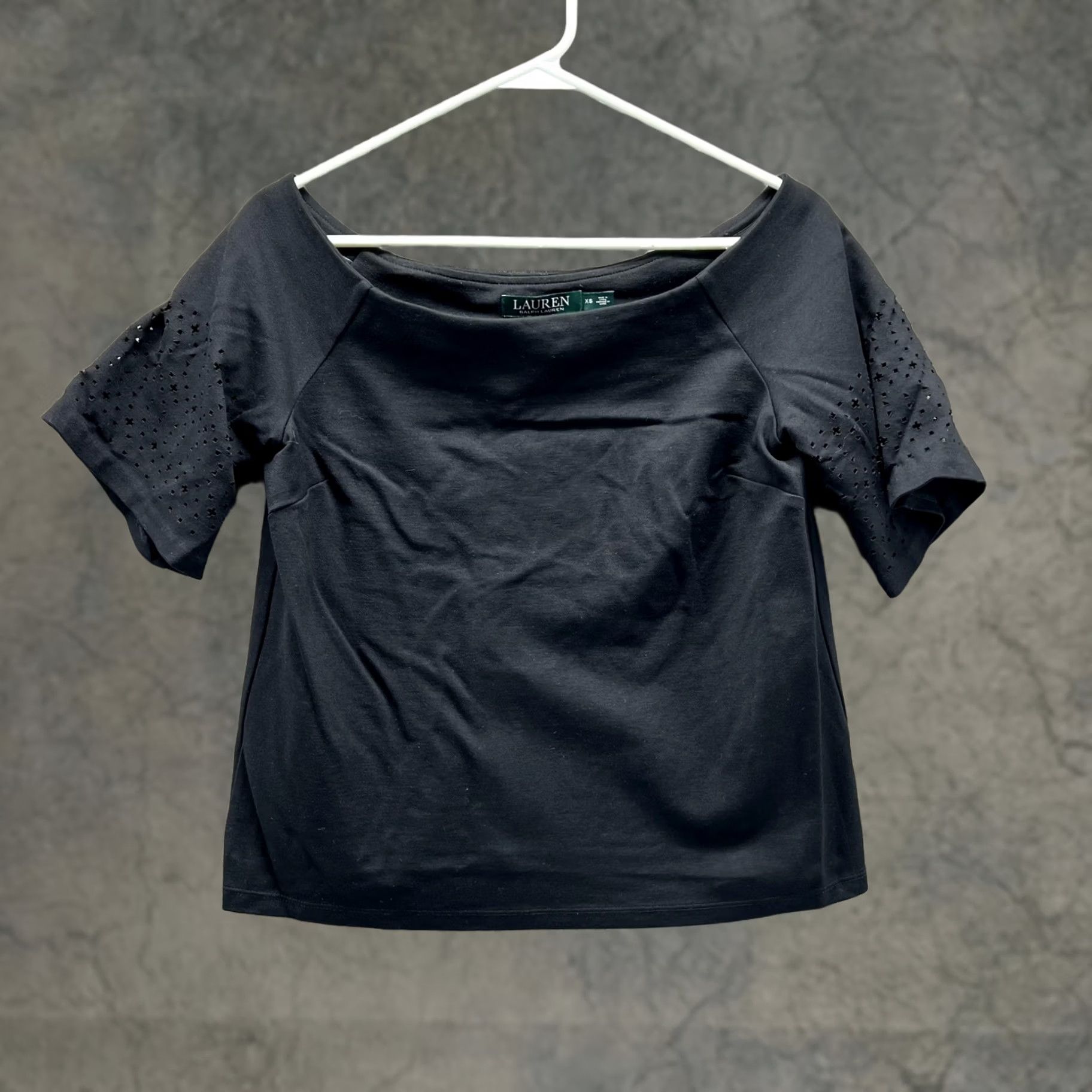 Ralph Lauren Lauren Ralph Lauren Shirt Womens XS Black Eyelet Boat Neck Short Sleeve Top Size XS / US 0-2 / IT 36-38 - 1 Thumbnail