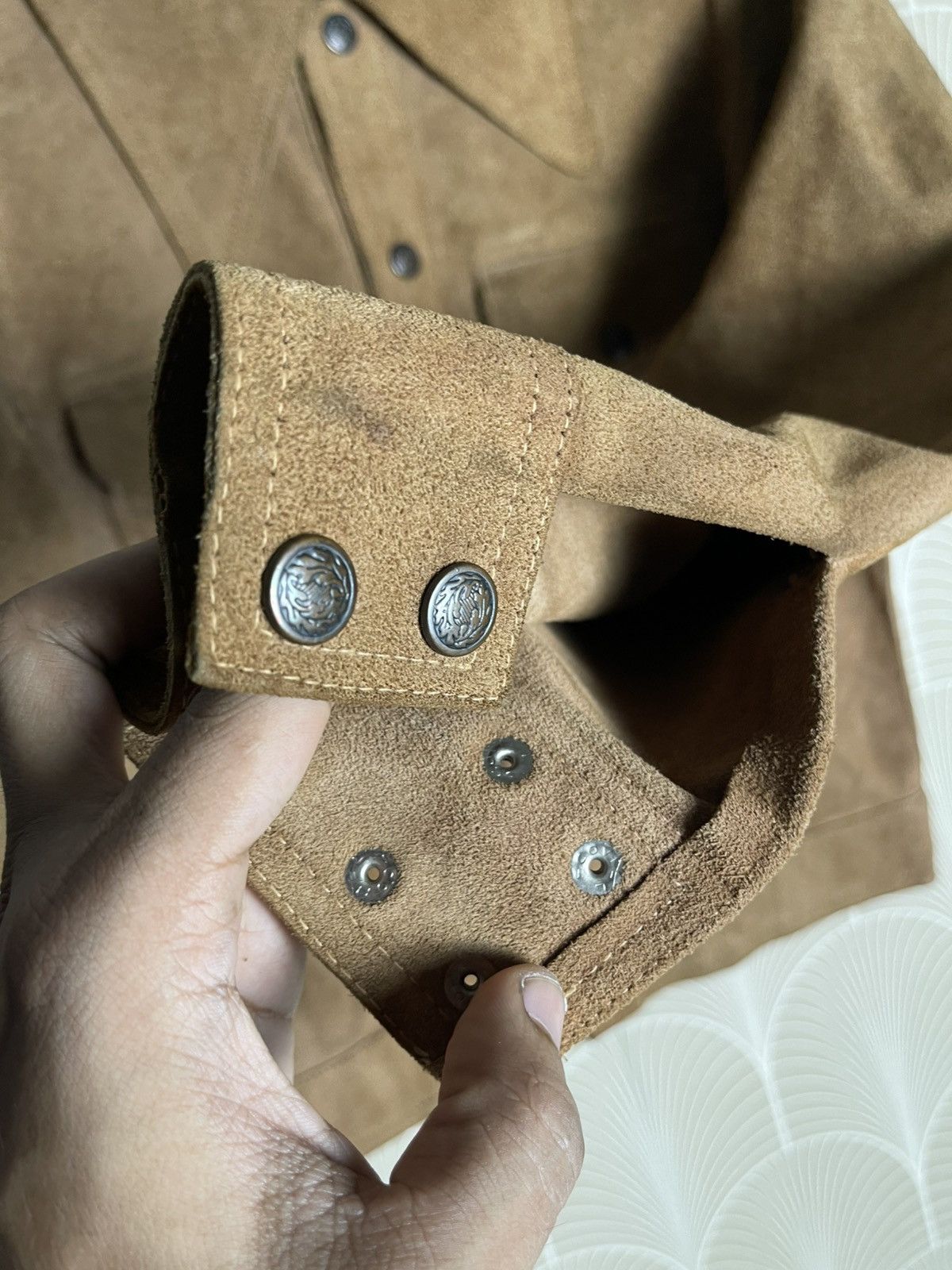 Genuine Leather × Homemade × Vintage 70s SUEDE RAWHIDE LEATHER BIKER JACKET Size US S / EU 44-46 / 1 - 11 Thumbnail