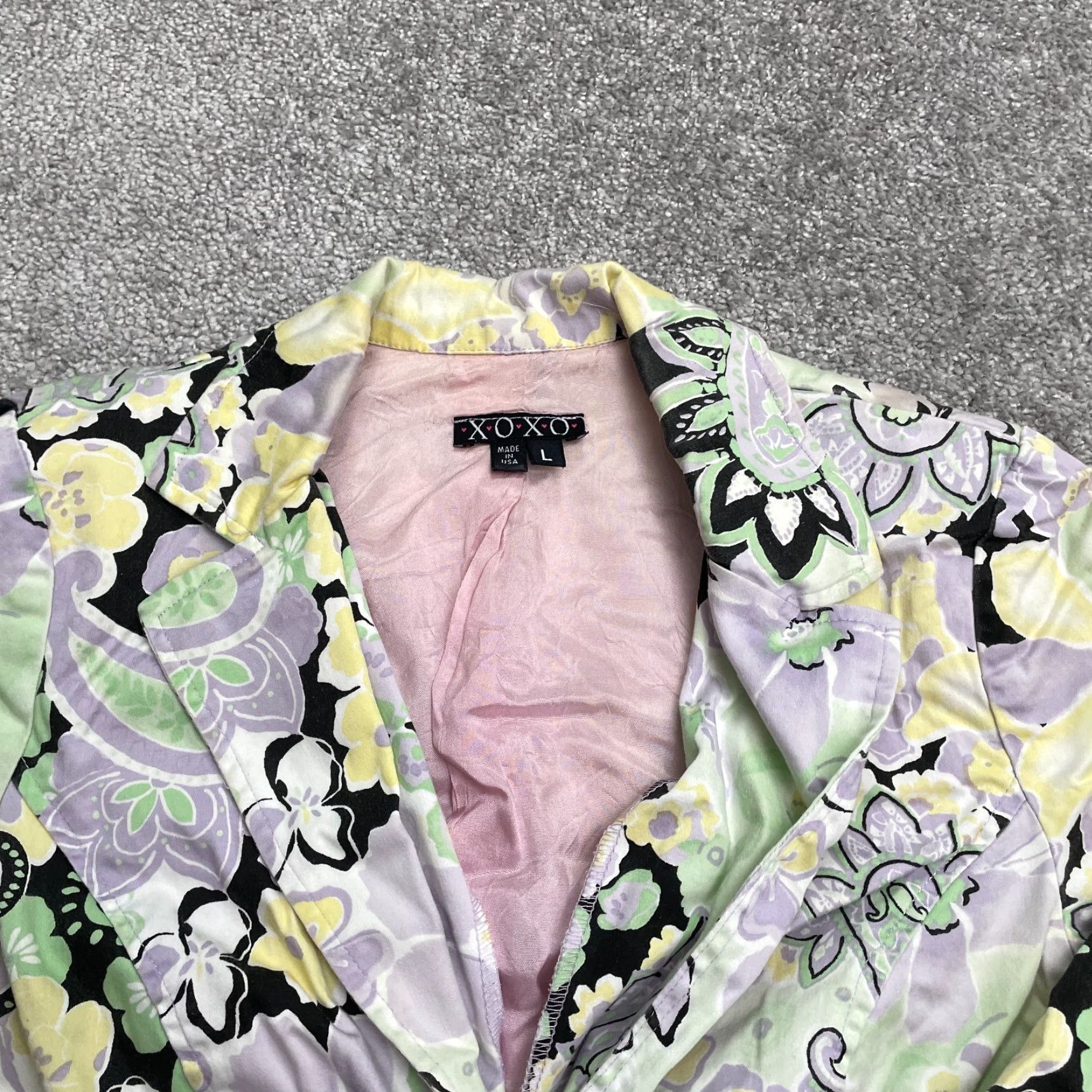XOXO XOXO Blazer Jacket - Juniors L Multicolor Floral Knit Cotton Blend - Short Jacket, Long Sleeve, Padded - Casual Work Clothing - Womens Size L / US 10 / IT 46 - 3 Thumbnail