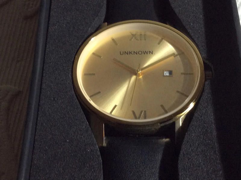 Designer Unknown gold dial black leather strap watch Size ONE SIZE - 1 Thumbnail