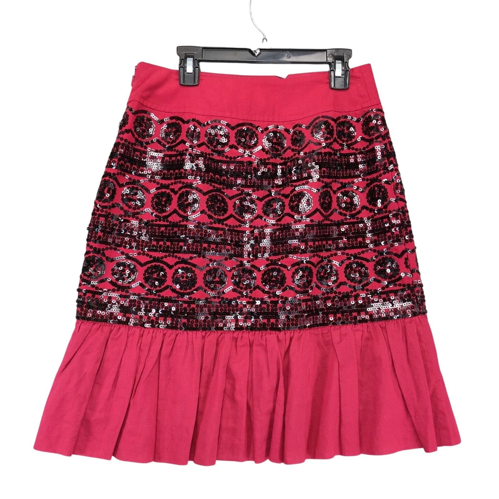 Anthropologie Moulinette Soeurs Suelta Skirt Red Black Sequin Knee Length Size 26" / US 2 / IT 38 - 2 Thumbnail