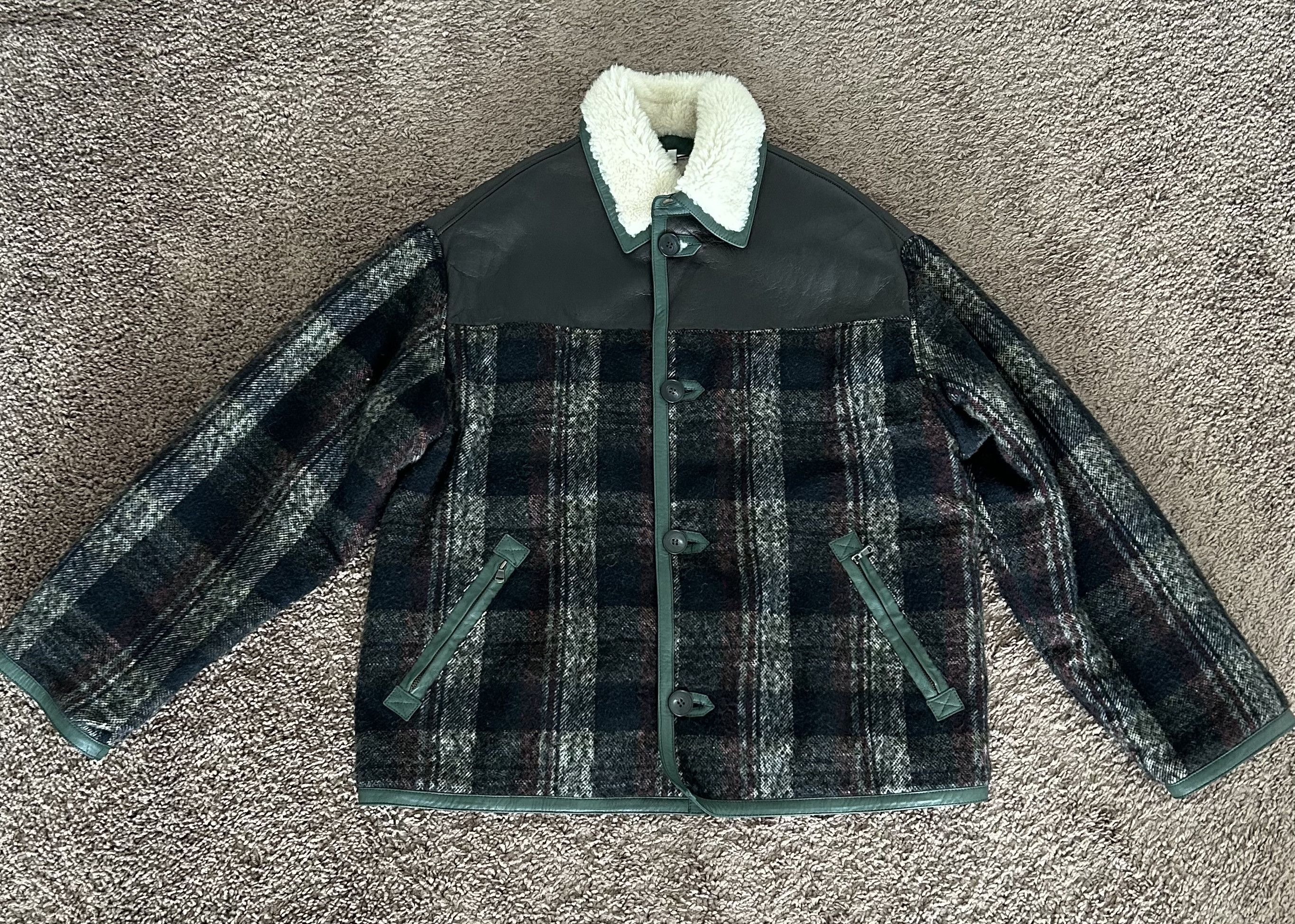 image of Opening Ceremony Shearling Tartan Jacket Size M in Charcoal/Charbon, Men's