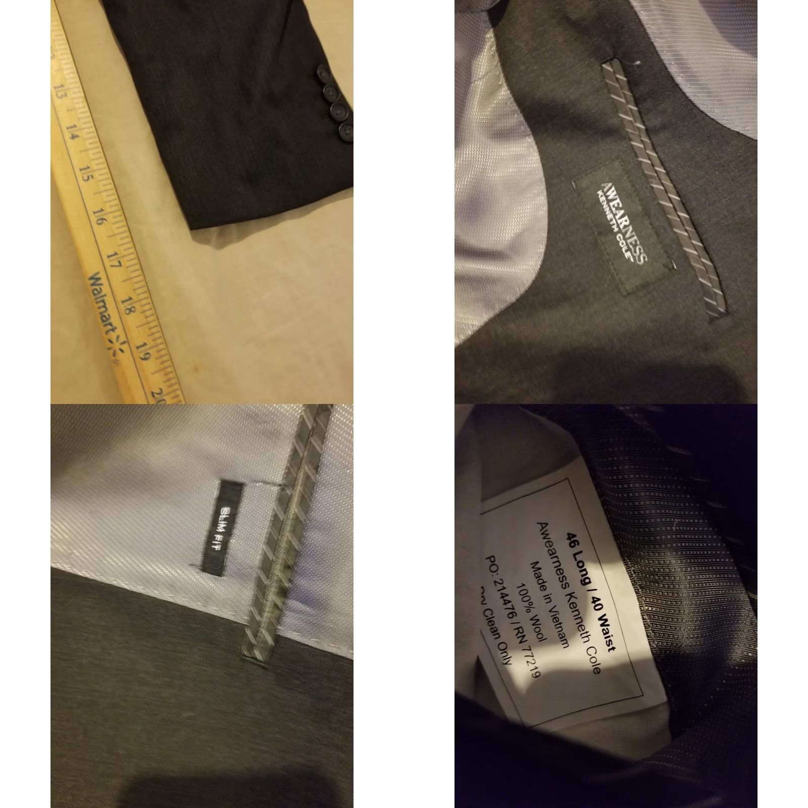 Kenneth Cole Kenneth Cole Suit Mens Wool 2 Piece Long Slim 46 Grey Color Gray 46L Regular Long Mens Size 46R - 8 Thumbnail
