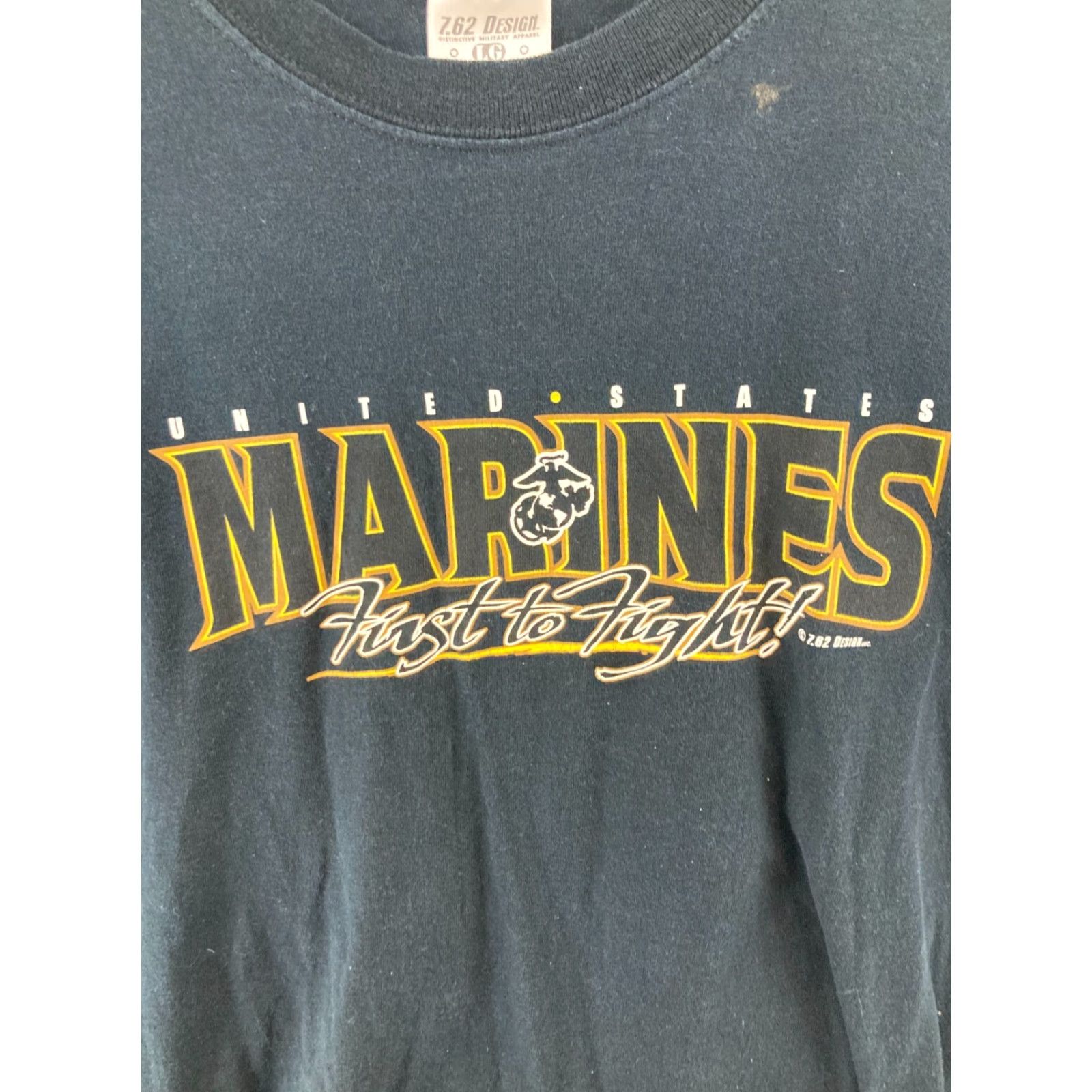 Vintage 7.62 Design Men's T-Shirt Large Black Graphic Marines Logo First To Fight USA Made Size US L / EU 52-54 / 3 - 5 Thumbnail