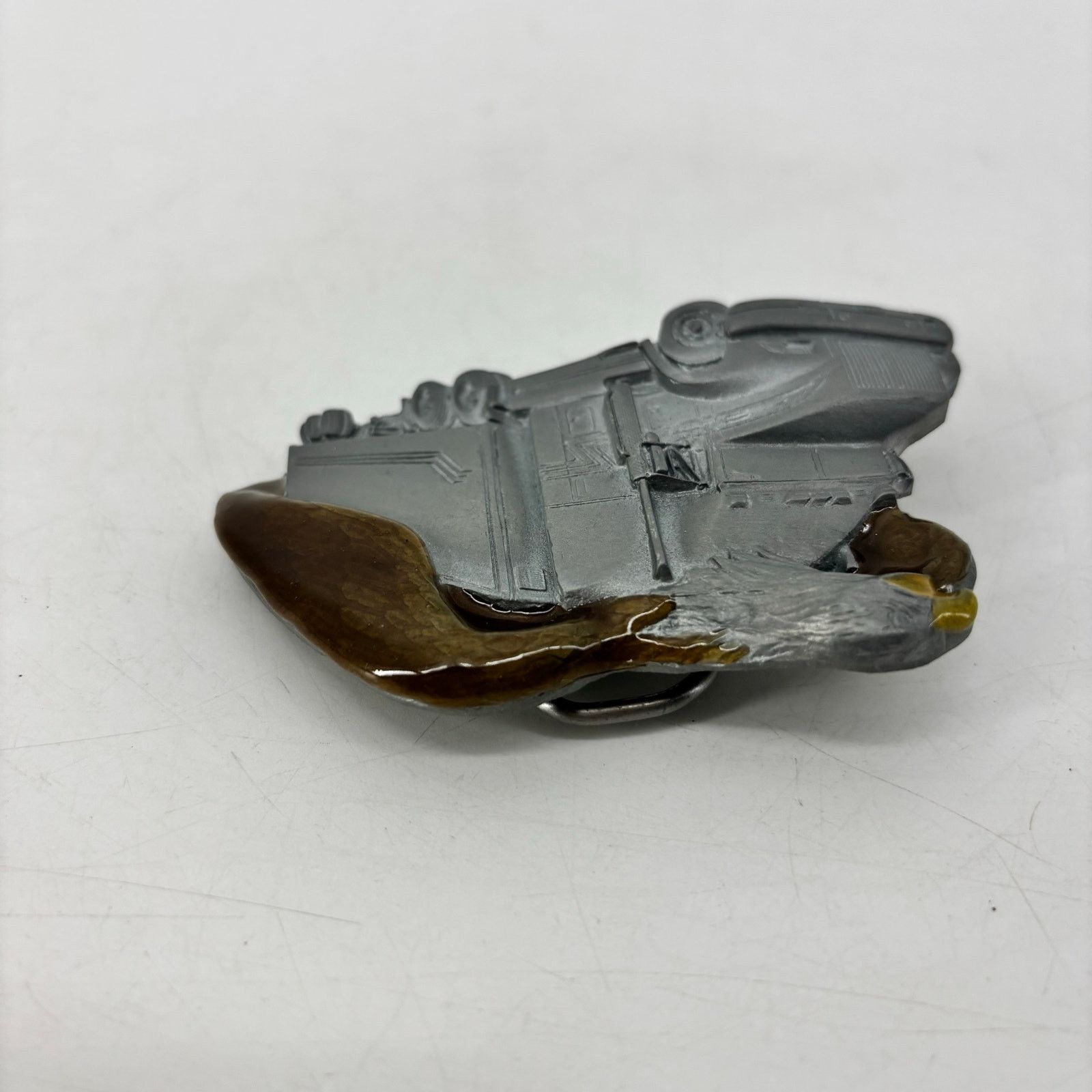Vintage Semi Truck Trucker Belt Buckle Flying Enamel Eagle Pewter Size ONE SIZE - 10 Thumbnail