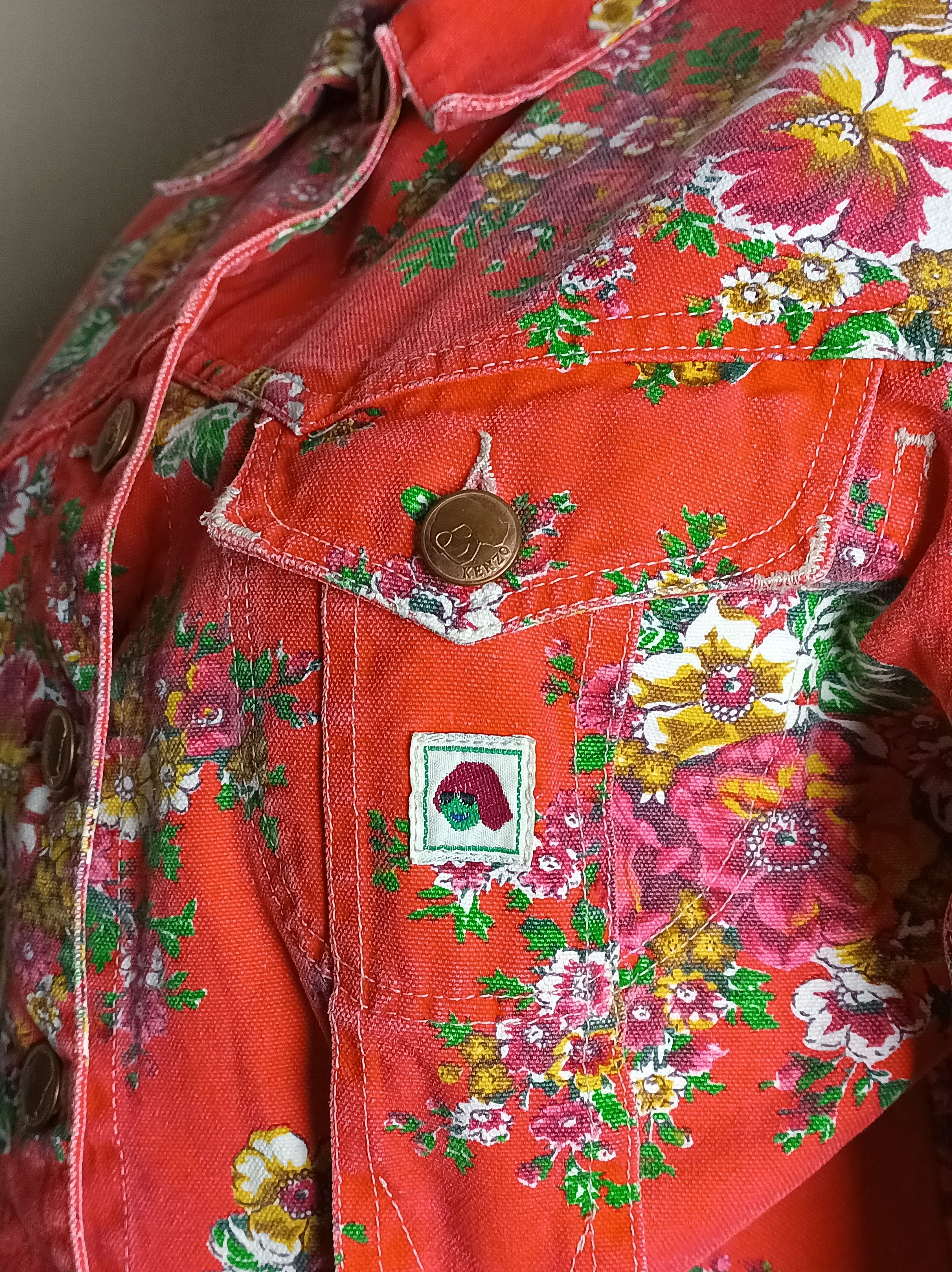 Kenzo × Vintage KENZO Jeans Vintage 90s Red Flower Print Denim Jacket Size L / US 10 / IT 46 - 5 Thumbnail