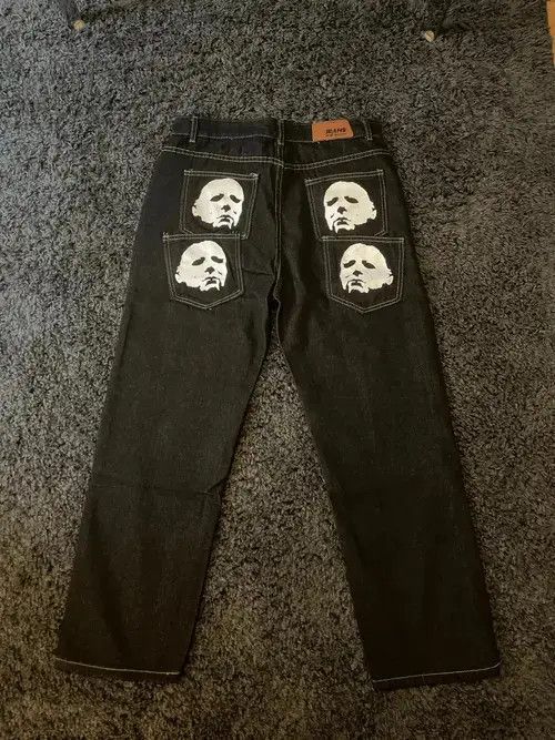 Designer × Japanese Brand jeans with print of head straight loose Size US 32 / EU 48 - 3 Thumbnail