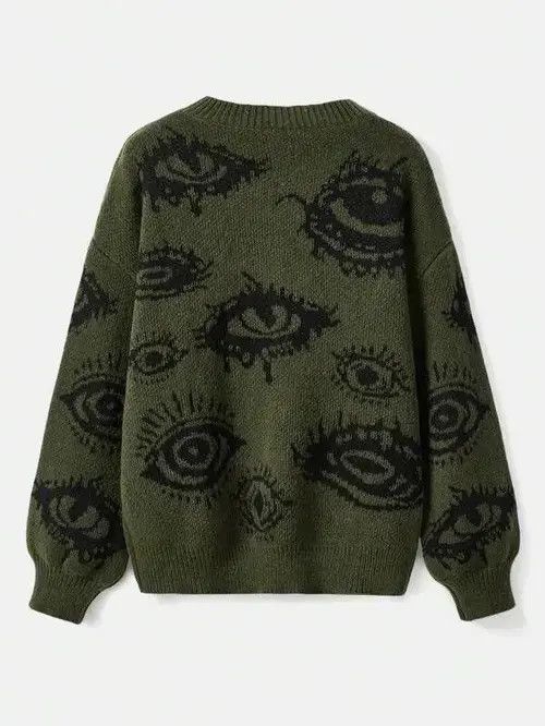 Japanese Brand Traf Women's sweater eyes y2k new pullovers Knit Size ONE SIZE - 7 Thumbnail