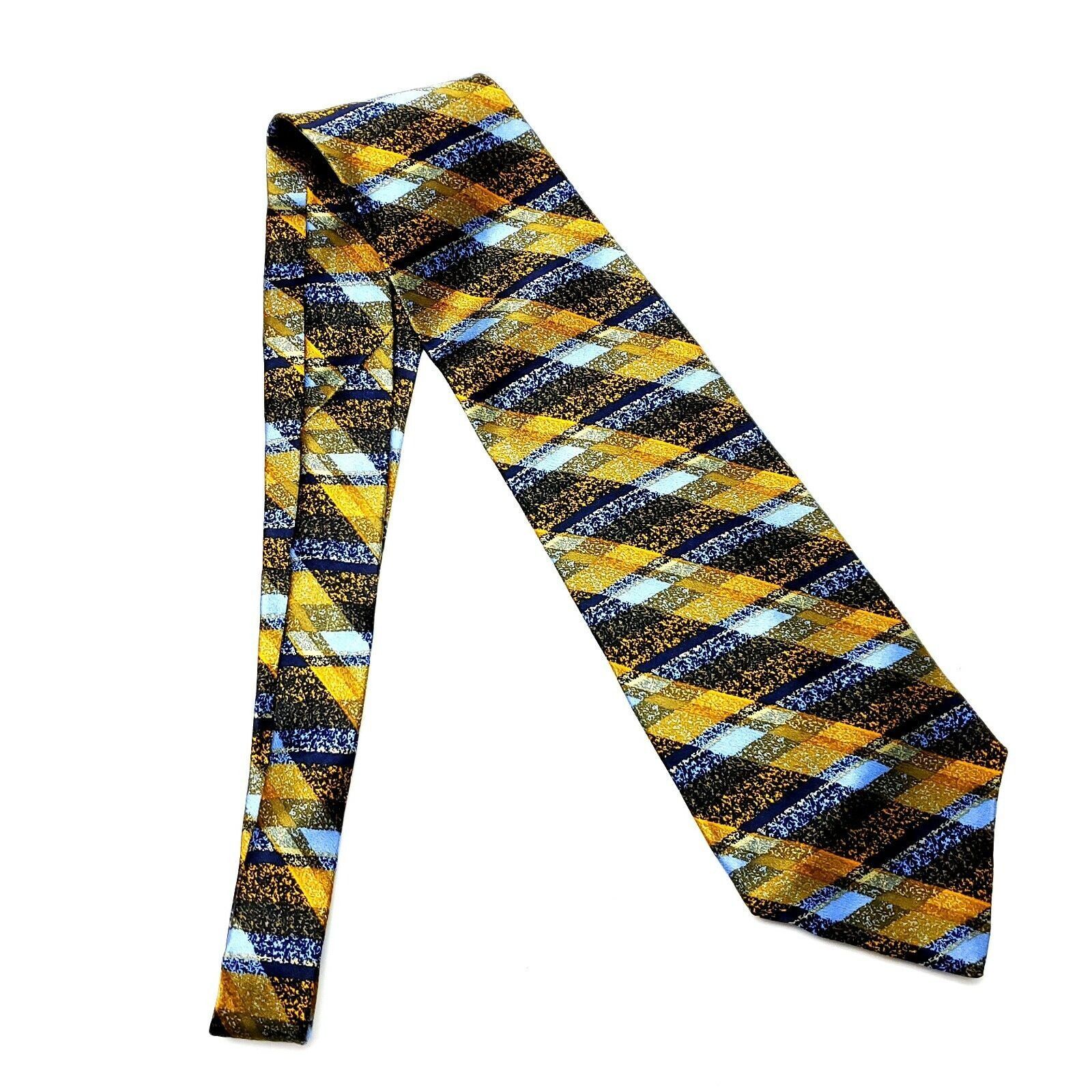 Jhane Barnes Jhane Barnes Silk Tie Print Yellow Blue Plaid Short Wide Size ONE SIZE - 7 Thumbnail