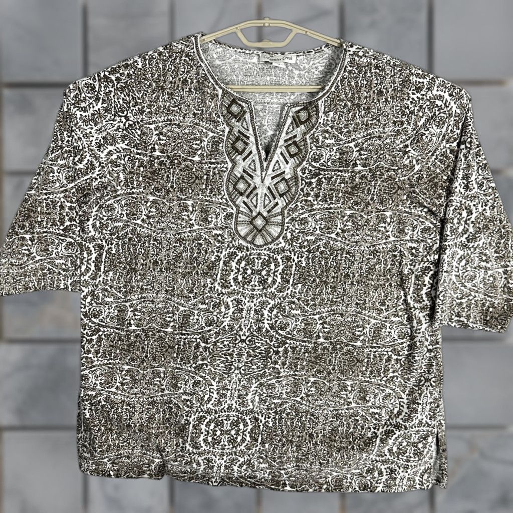 Coldwater Creek VINTAGE Coldwater Creek Blouse 1X Brown Green White All Over Print Boho Paisley Tunic 3/4 Sleeve Womens Size XL / US 12-14 / IT 48-50 - 1 Thumbnail