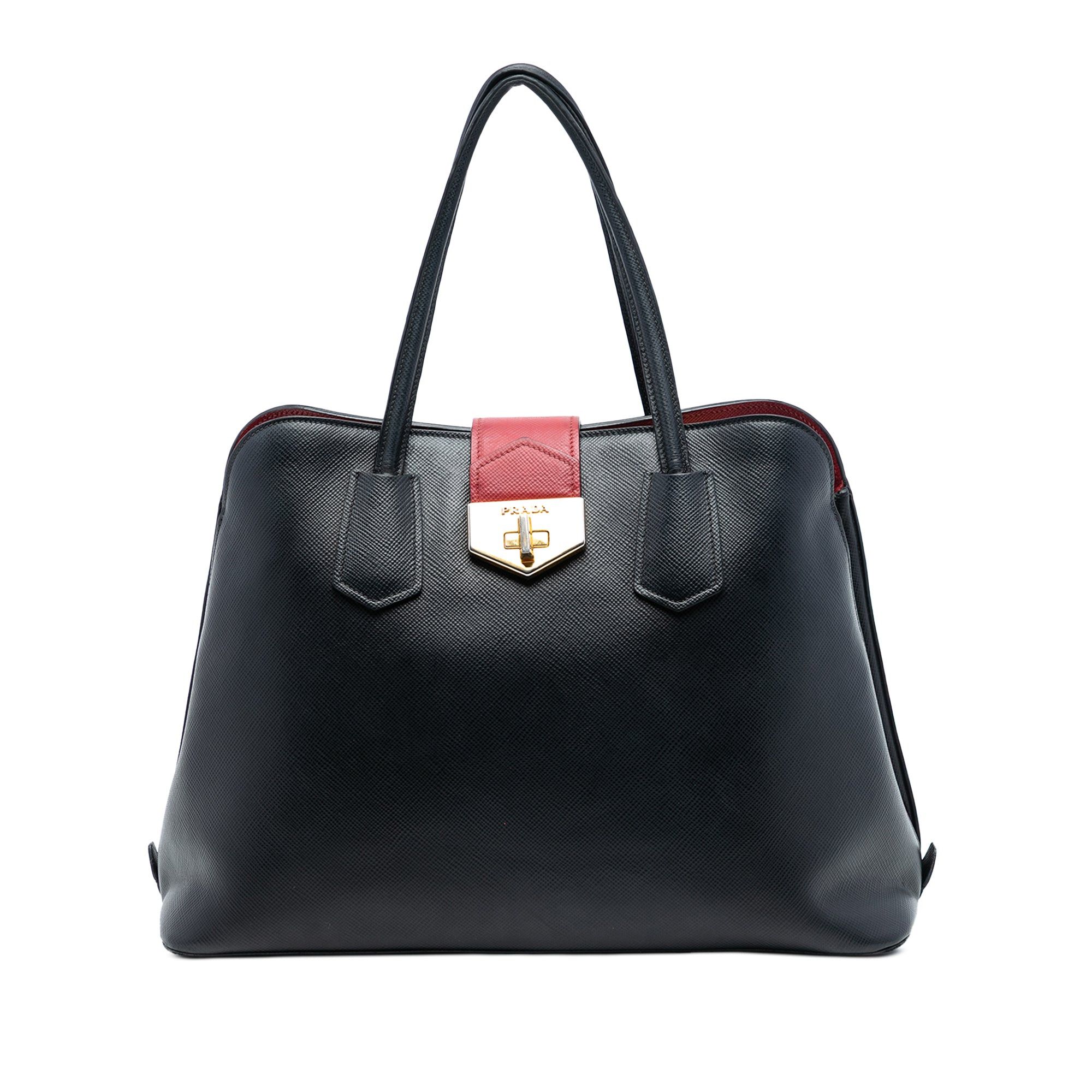 Prada Saffiano Cuir Convertible Top Handle Bag in Black, Women's