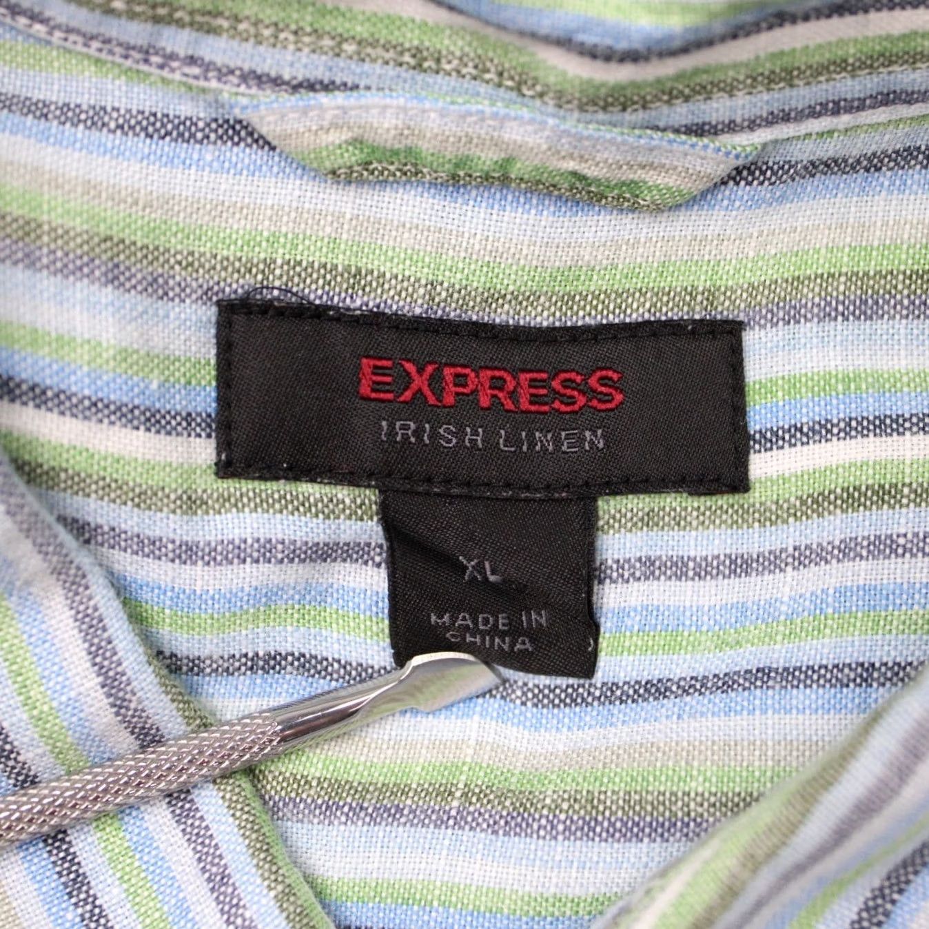 Express Express Shirt Mens XL Green/Blue Striped Long Sleeve Button-Up Irish Linen 90s Size US XL / EU 56 / 4 - 6 Thumbnail
