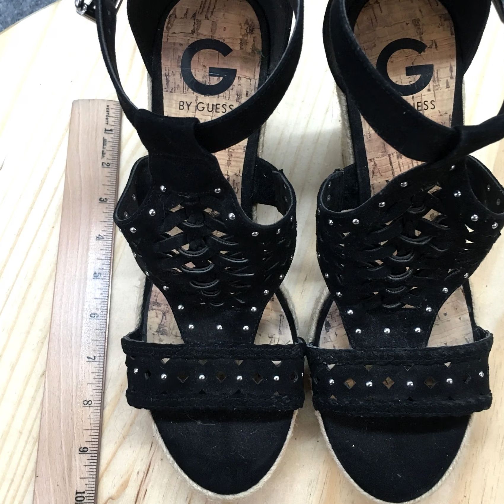 Guess G by GUESS Sandals Womens 9.5 M Makayla Platform Espadrille Black Wedge Casual Size US 10 / IT 40 - 6 Thumbnail