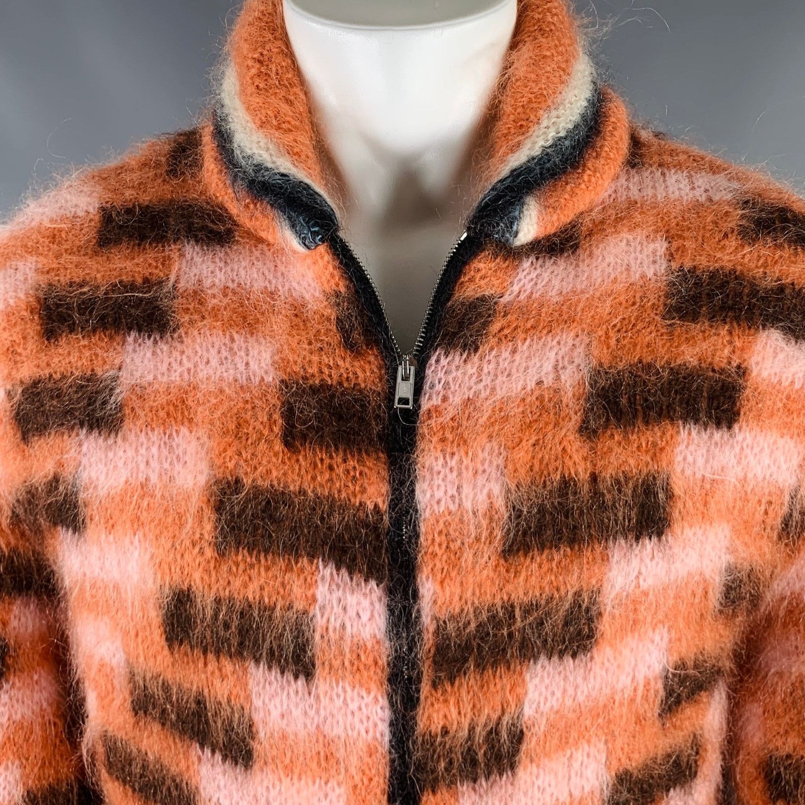 Marni MARNI S/M Orange Black Fuzzy Wuzzy Mohair Cardigan Jacket Size US S / EU 44-46 / 1 - 2 Thumbnail