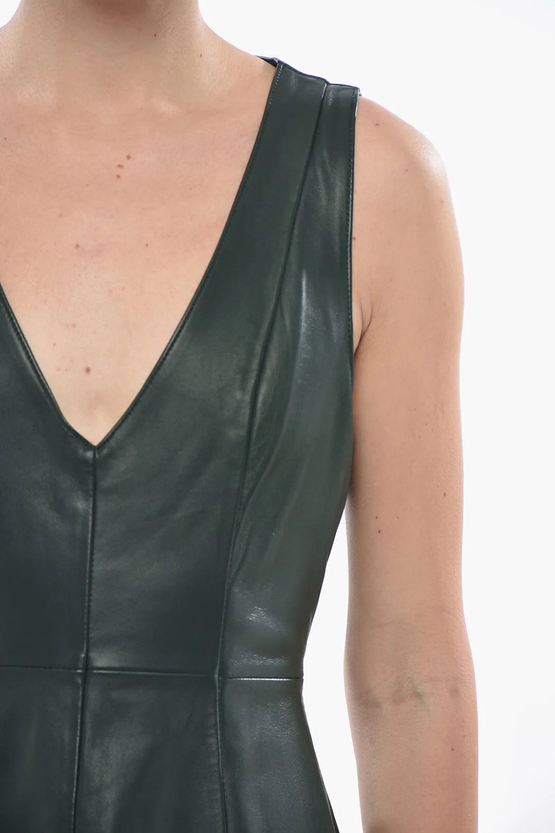 Marni og1mm0326 Flared Leather Mini Dress in Green Size S / US 4 / IT 40 - 3 Thumbnail