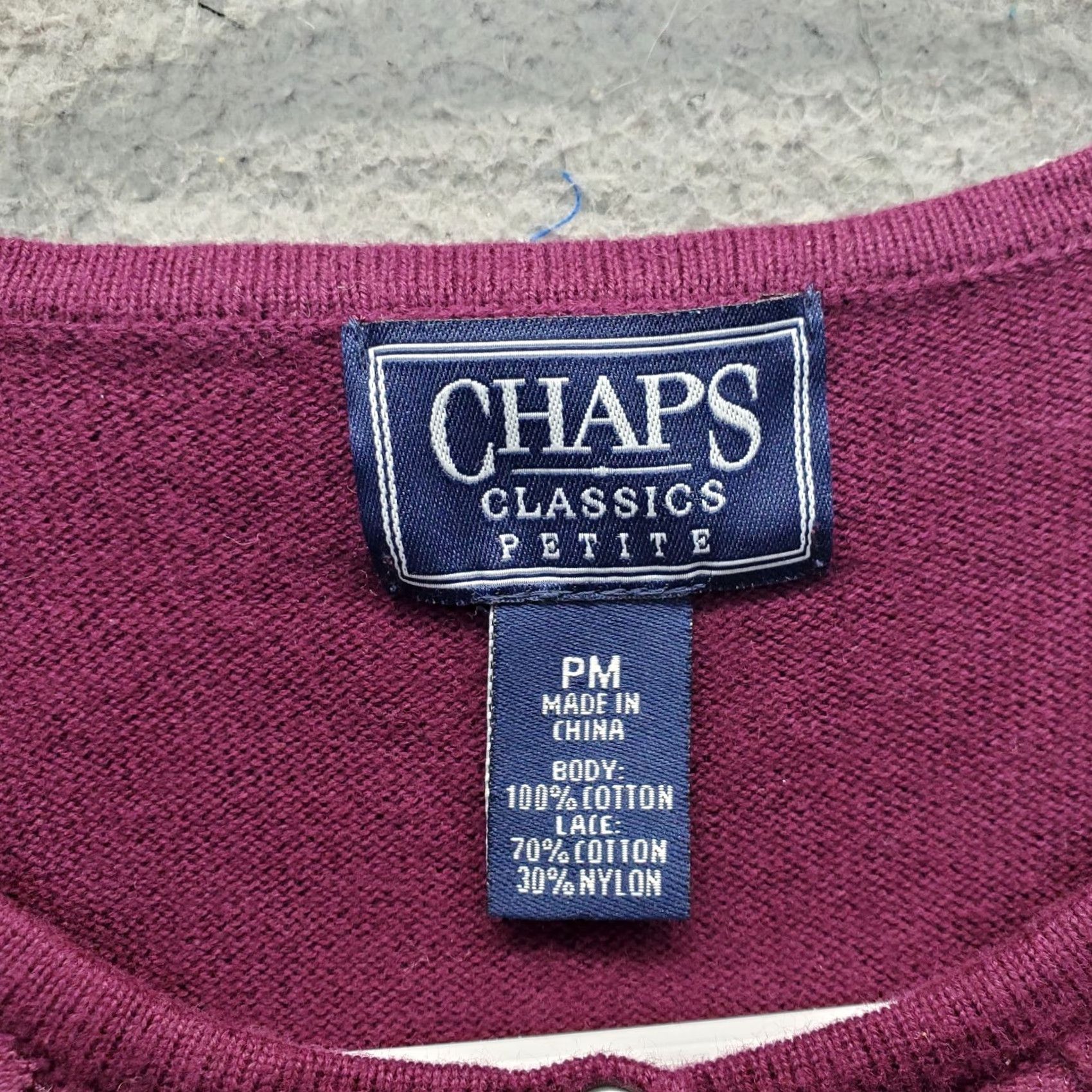 Chaps Chaps Cardigan Sweater Womens Petites PM Purple Floral Lace Overlay Classic Knit Size M / US 6-8 / IT 42-44 - 7 Thumbnail