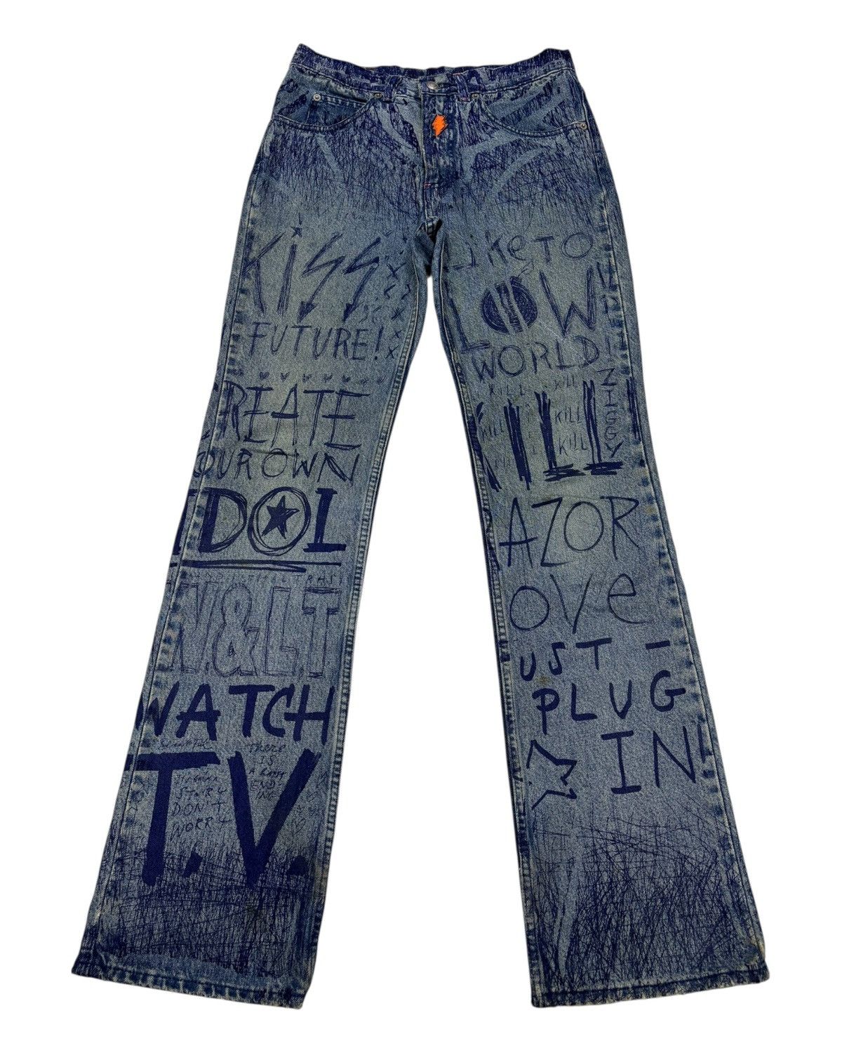 W&LT W&LT Archives - A/W 1997 - Pen Graffiti Denim Jeans Size US 30 / EU 46 - 1 Thumbnail