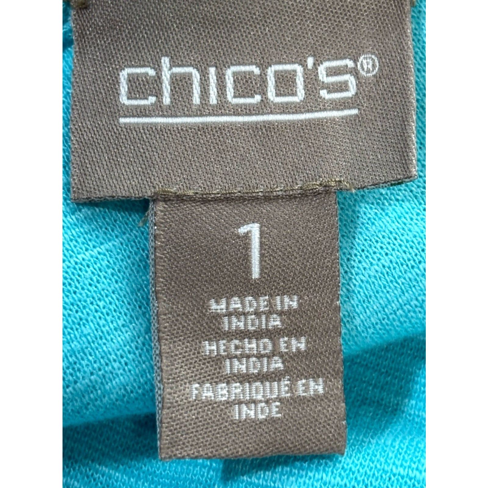 Vintage VINTAGE Chico's Women's Midi Dress Small Aqua Blue A-Line Cotton Blend Short Sleeve Stretch 90s, Pullover, Solid Size 32" / US 10 / IT 46 - 6 Thumbnail