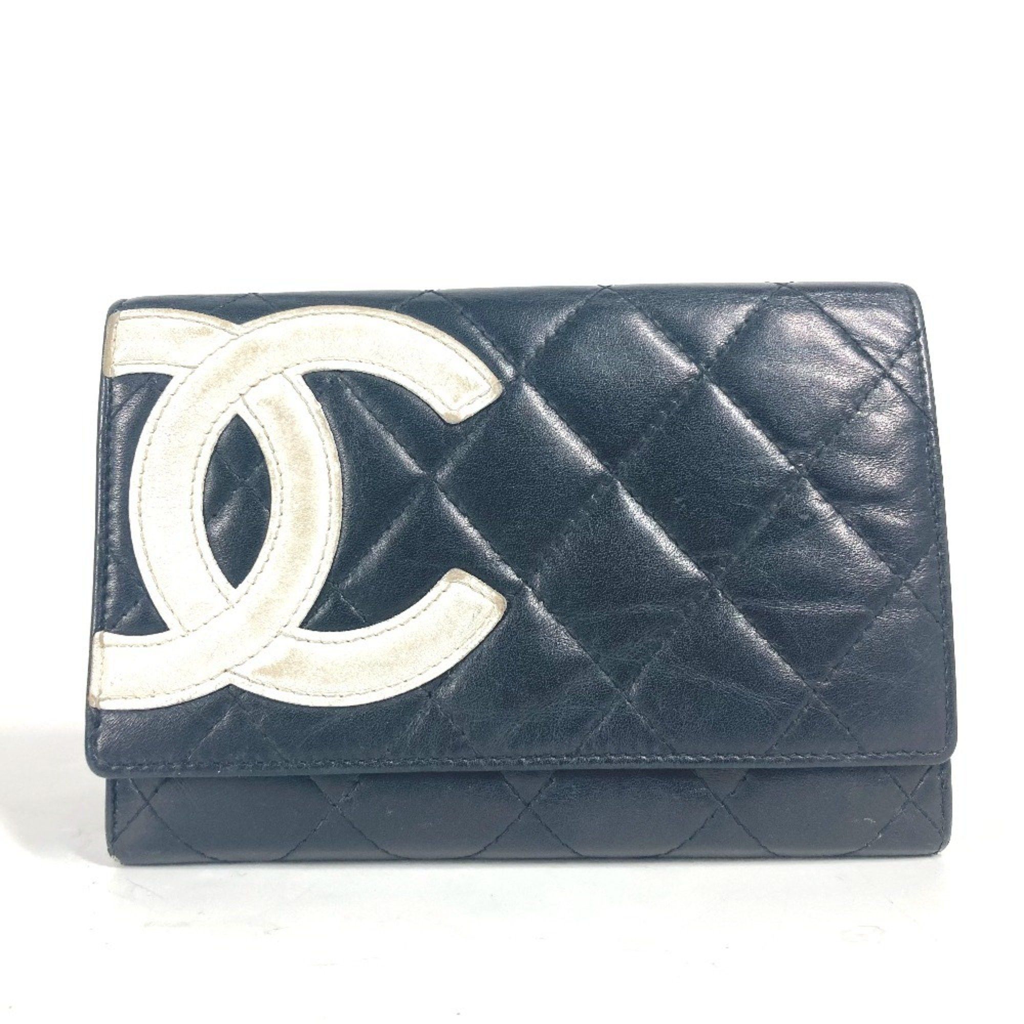 Chanel CHANEL Cambon Line CC Coco Mark Compact Wallet Bi-fold Leather Women's Black Size ONE SIZE - 1 Thumbnail