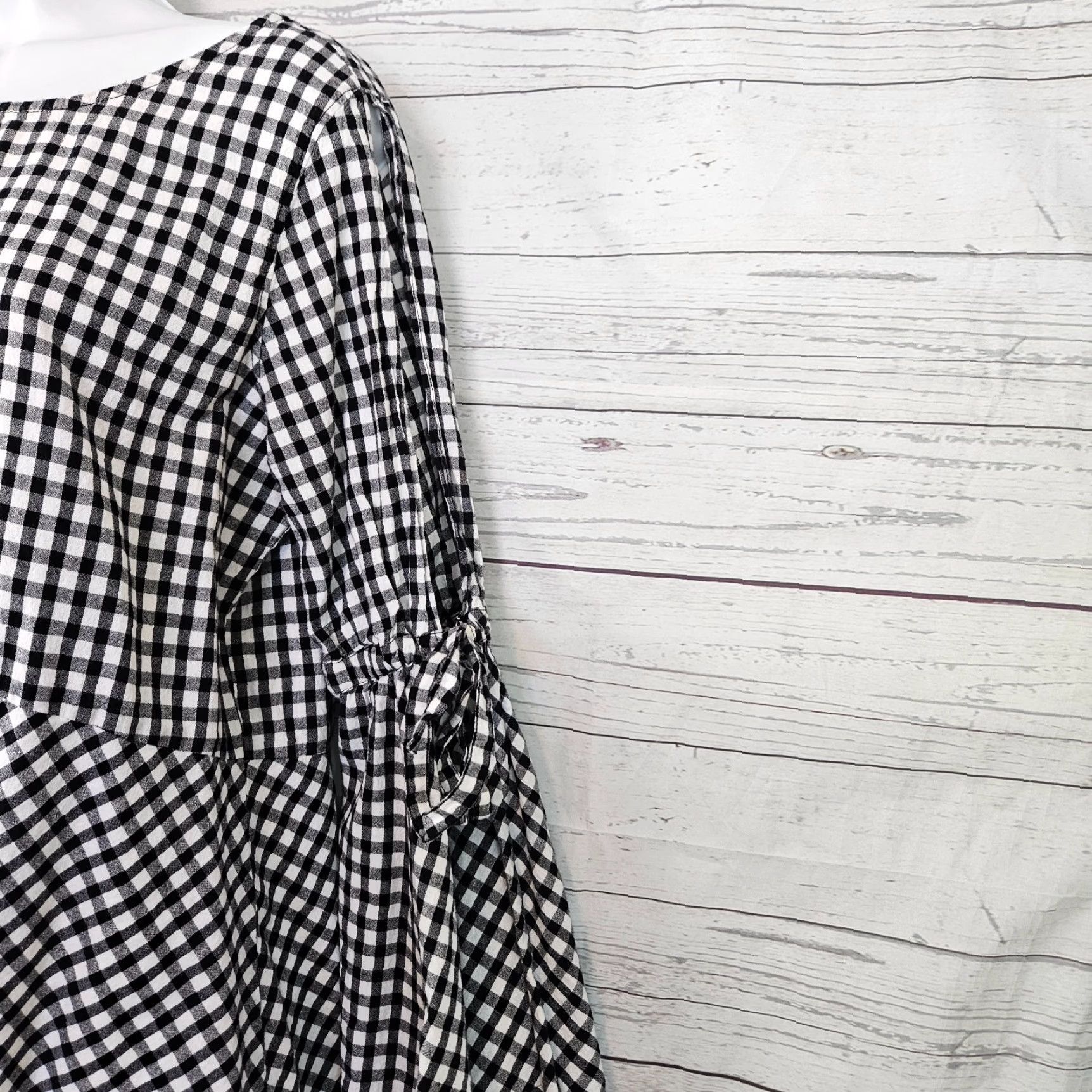 Loft LOFT Womens Top Blouse Gingham Black White Split Sleeves Cotton Size L Size L / US 10 / IT 46 - 3 Thumbnail
