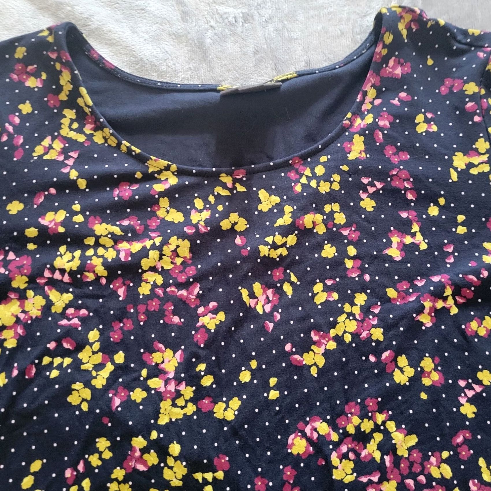 J. Jill J Jill Top Shirt Womens L Black Polka Dot Floral Short Sleeve Stretch Casual Blouse Size L / US 10 / IT 46 - 2 Thumbnail
