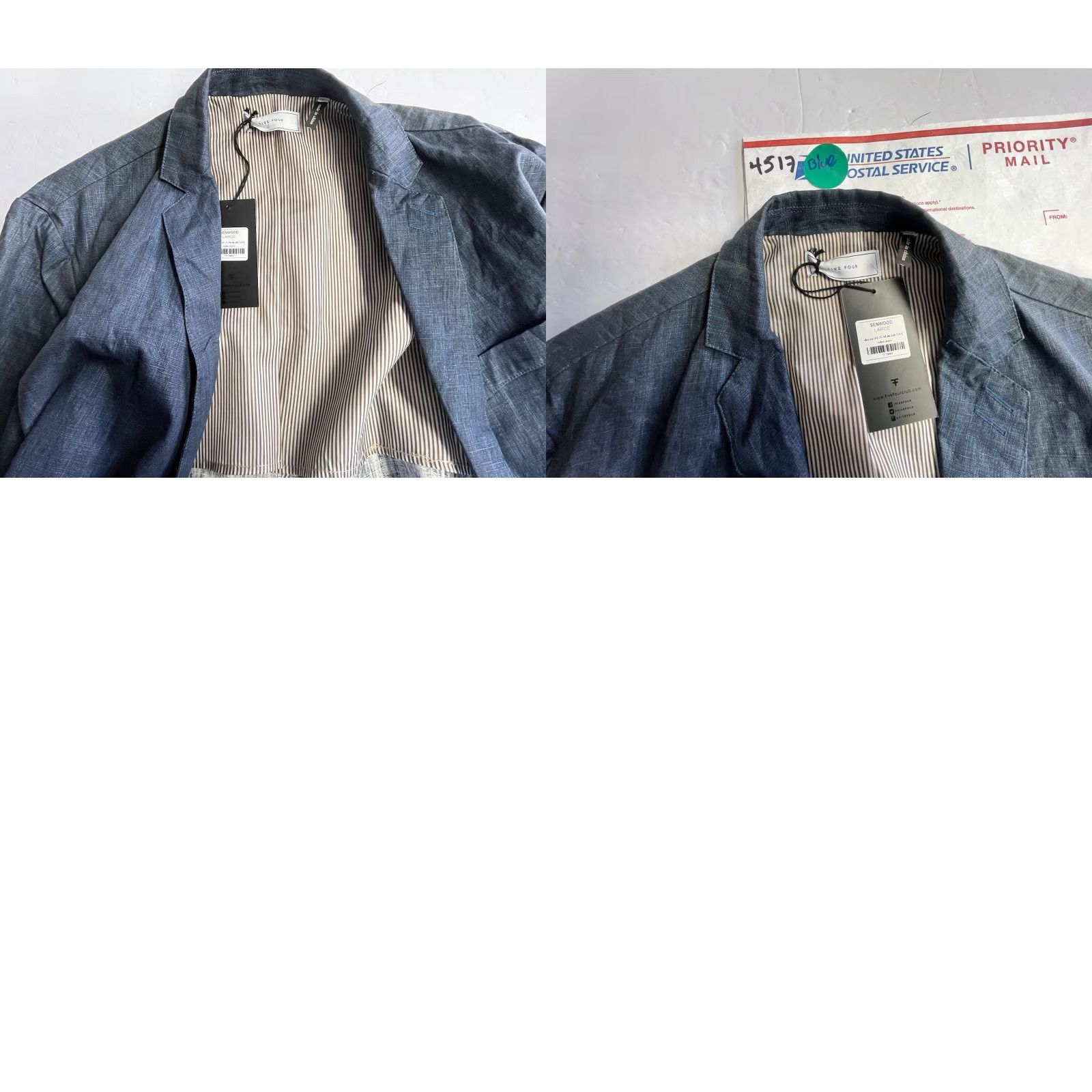 Vintage Five Four Blazer Jacket Blue Linen 2 Button NWT Men's Size L Large Sports Coat Size 42R - 8 Thumbnail