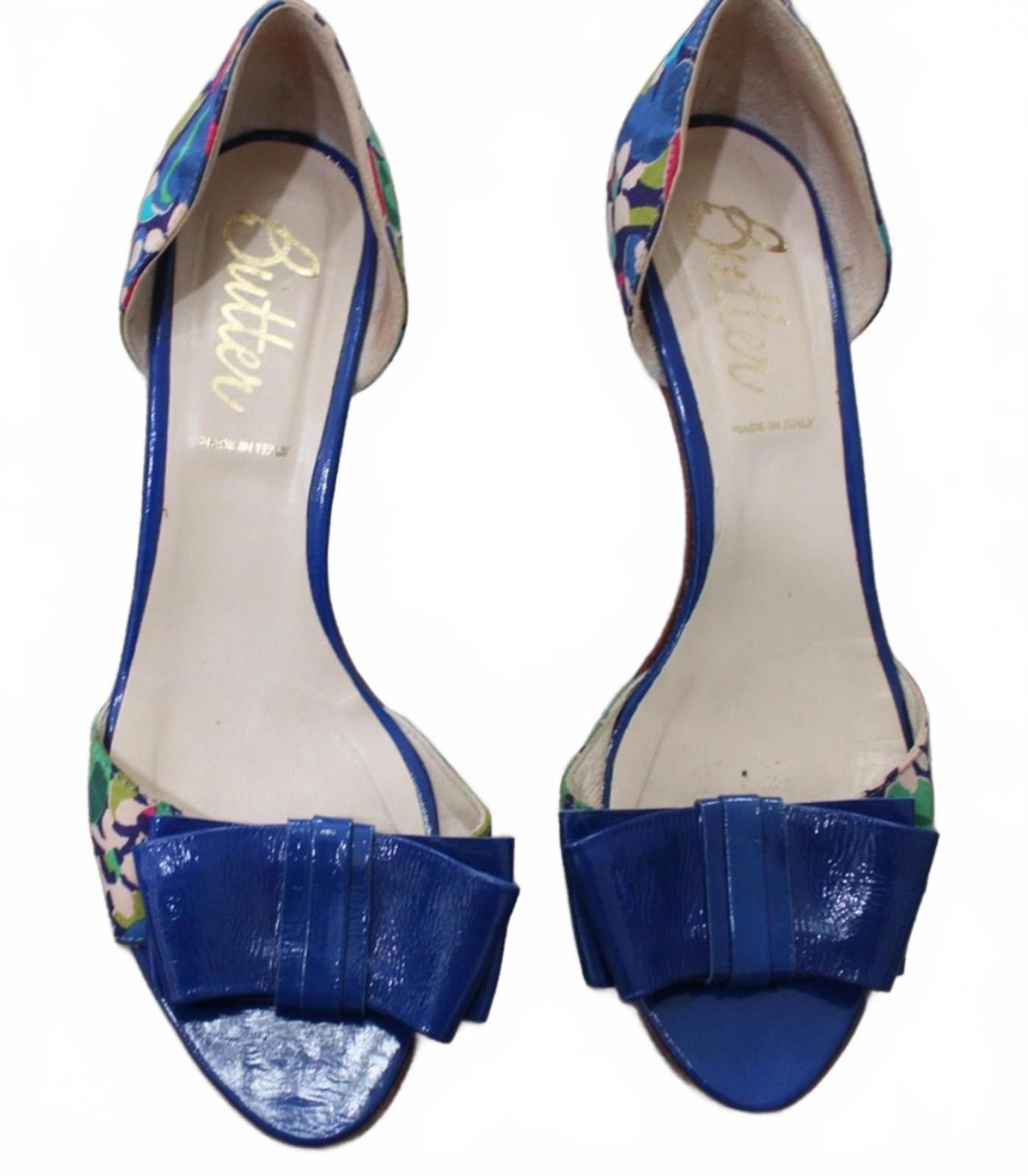 Butter Goods Butter Brand Blue Floral Print Open Toe Kitten Heel Pumps 8 Size US 8 / IT 38 - 1 Thumbnail