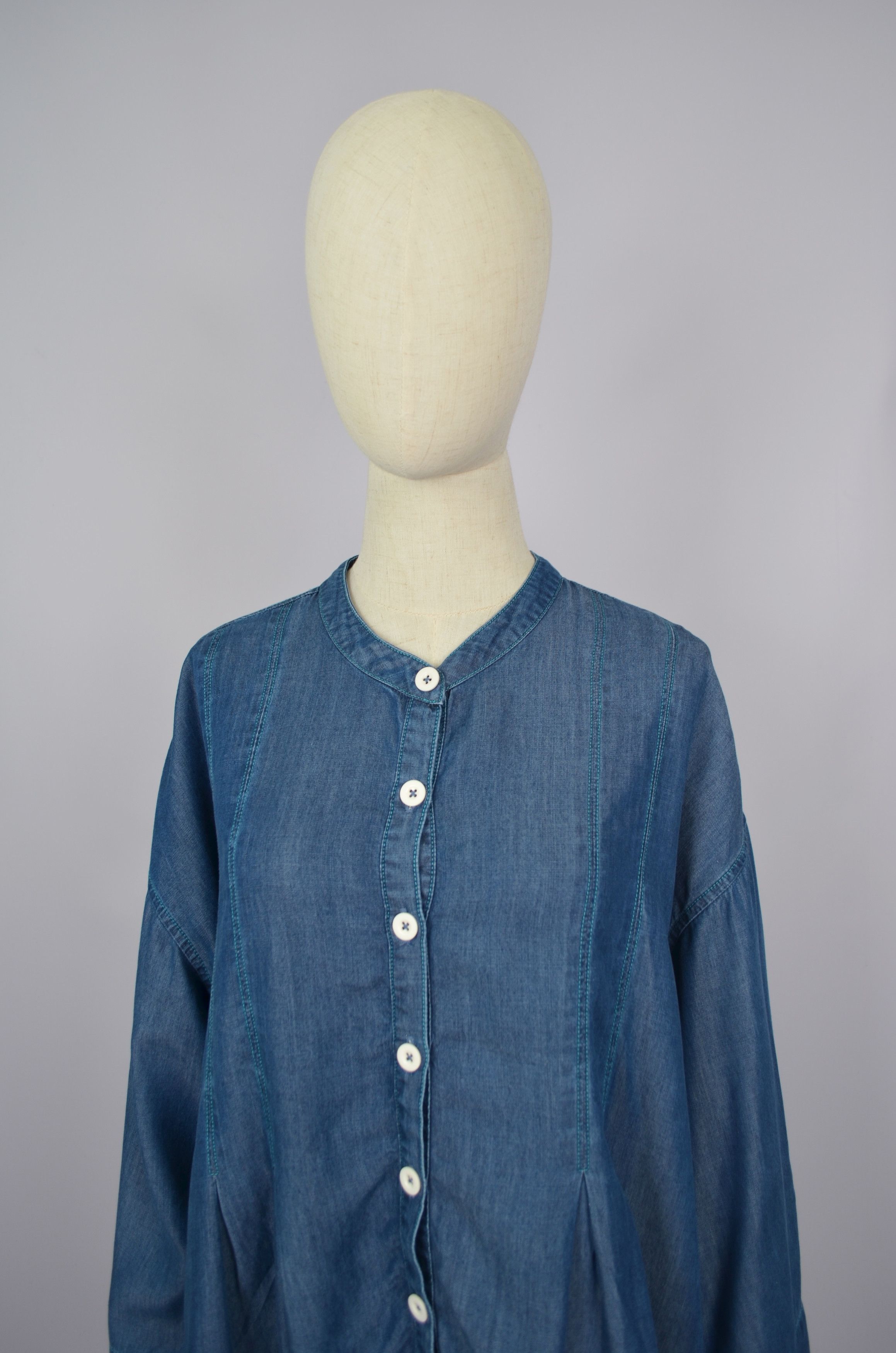 Designer × Sahara Club Sahara Tencell Lyocell Denim Blue Tunic Shirt S-M Oversize Size S / US 4 / IT 40 - 2 Thumbnail