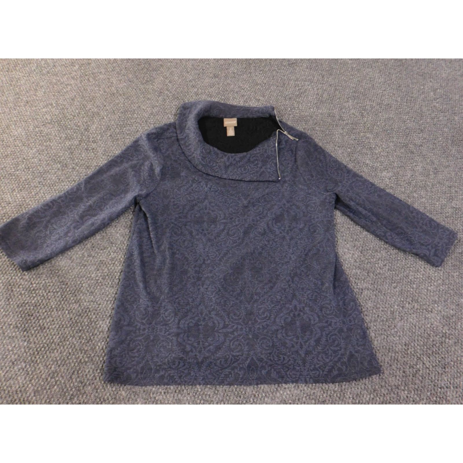 Vintage Chicos Sweater Women's 2 Navy Blue Textured Knit Zip Collar Pullover Long Sleeve Mock Neck Cozy Winter Fall Spring Size XS / US 0-2 / IT 36-38 - 3 Thumbnail