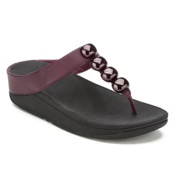 Other FitFlop Rola Hot Cherry Leather Toe-Post Wedge Comfy Sandals Size US 7 / IT 37 - 1 Thumbnail