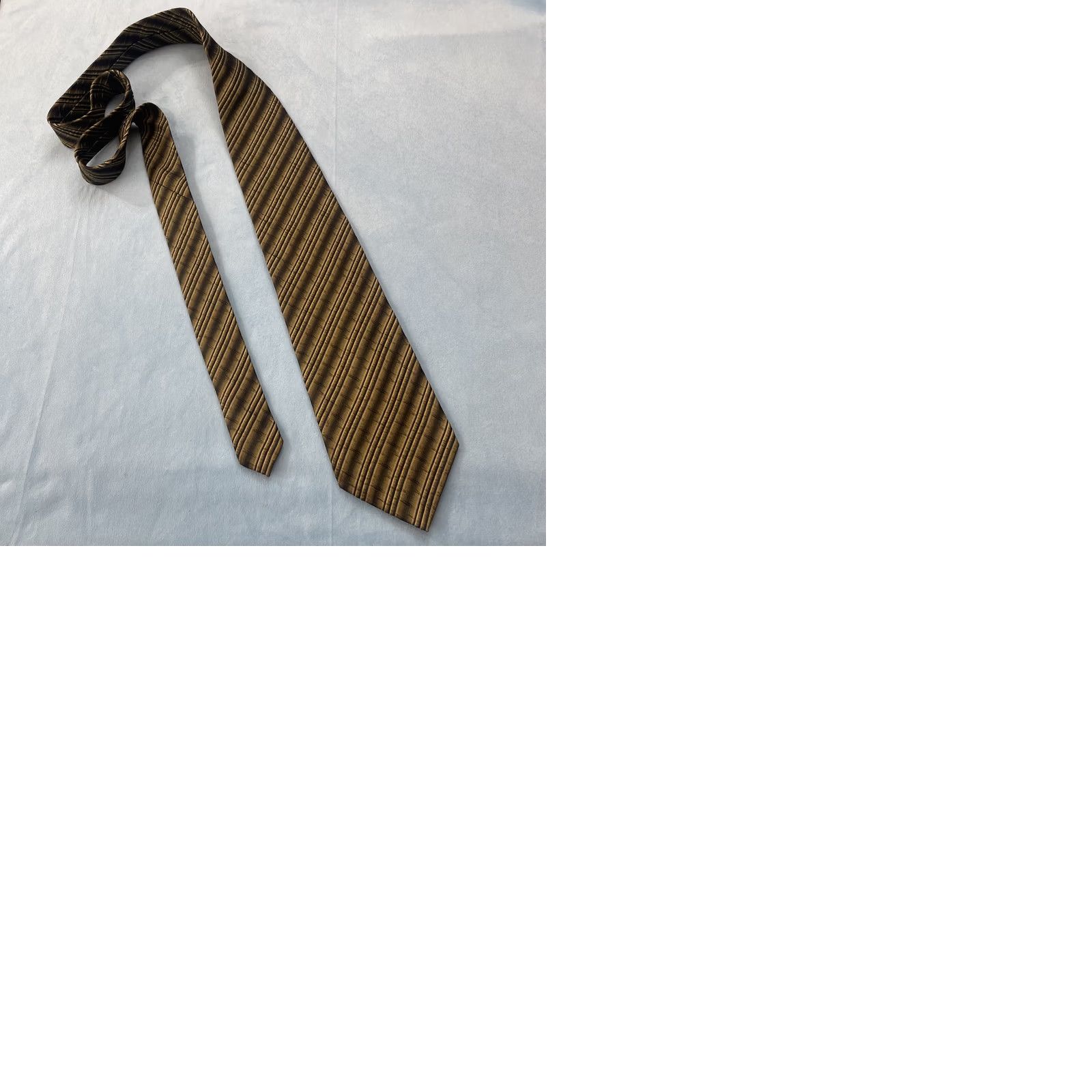 Martine Ali VINTAGE Martinelli Silk Pleated Repp Tie Yellow Gold Gray Striped 3.5" 58" Mens Tie Size ONE SIZE - 10 Thumbnail