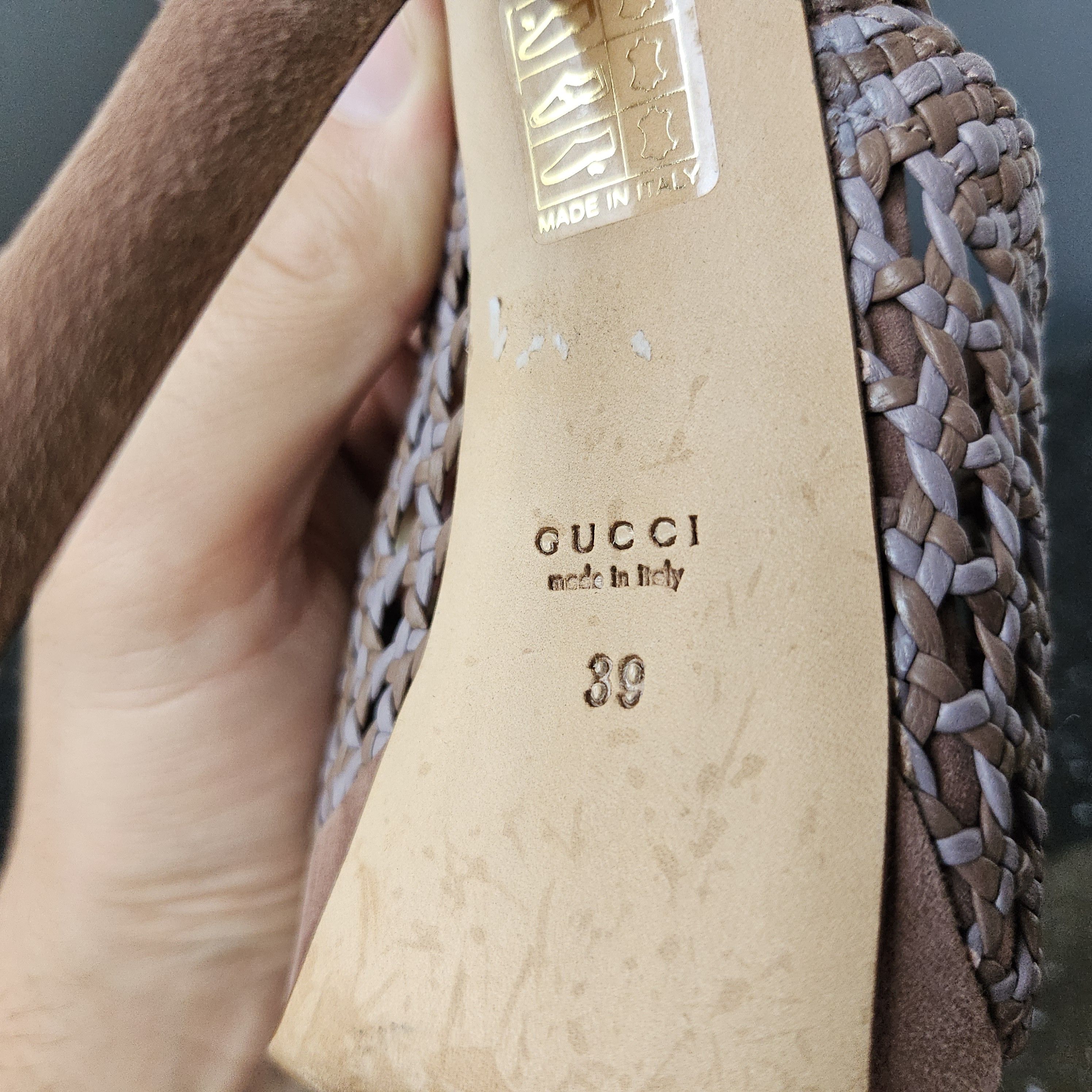 Gucci GUCCI Alhambra Brown Woven Leather Suede Platform Sandal Size US 9 / IT 39 - 8 Thumbnail