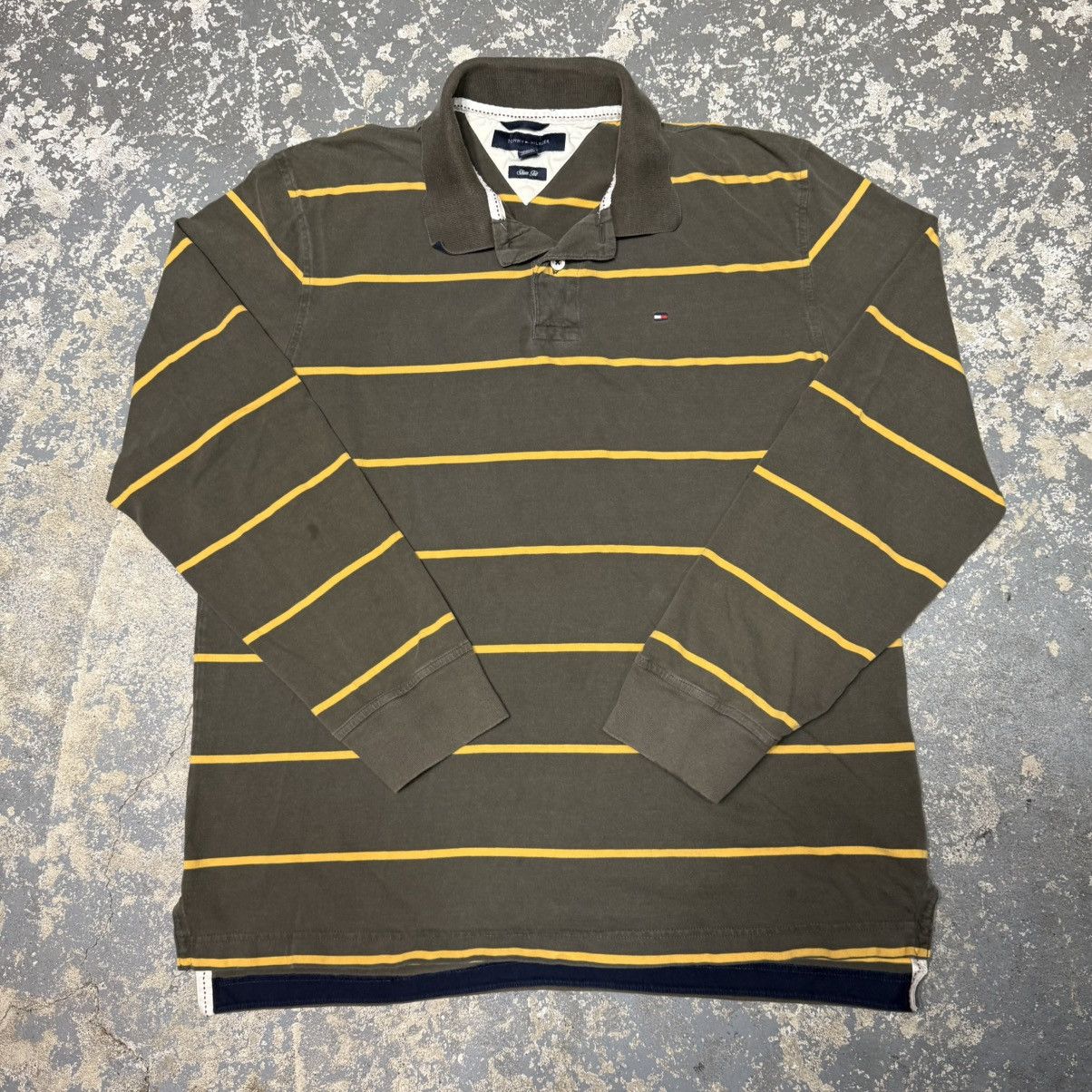Vintage Vintage Tommy Hilfiger Brown Yellow Striped Polo Tshirt Size US M / EU 48-50 / 2 - 1 Thumbnail