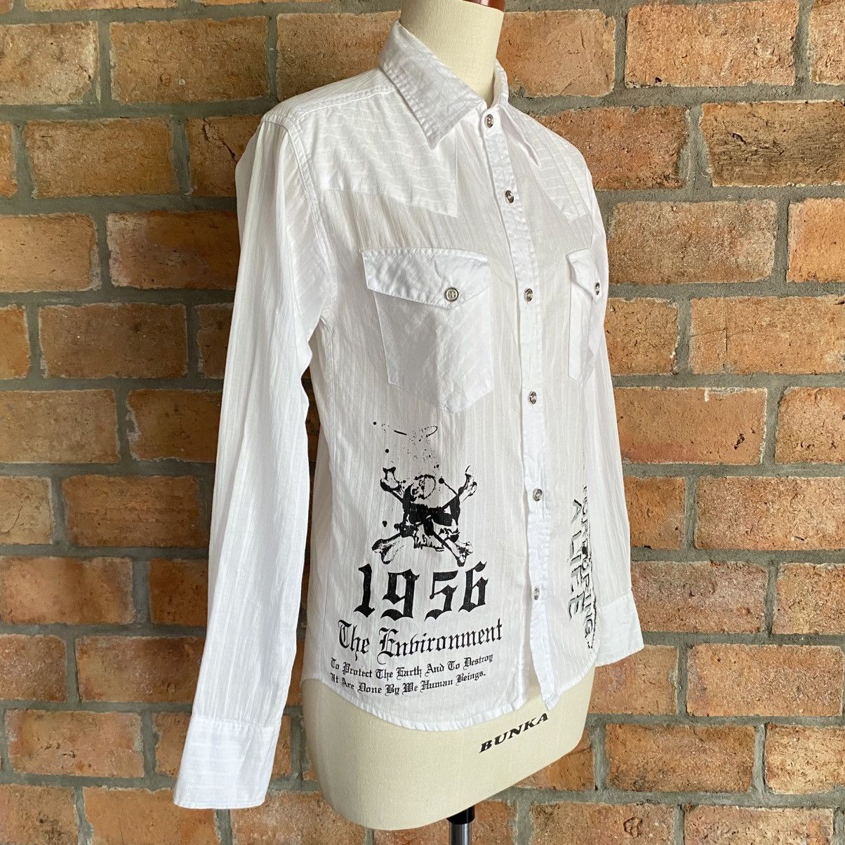 Japanese Brand Wild Life Y2K Punk White Graphic Print Shirt Size M / US 6-8 / IT 42-44 - 15 Thumbnail