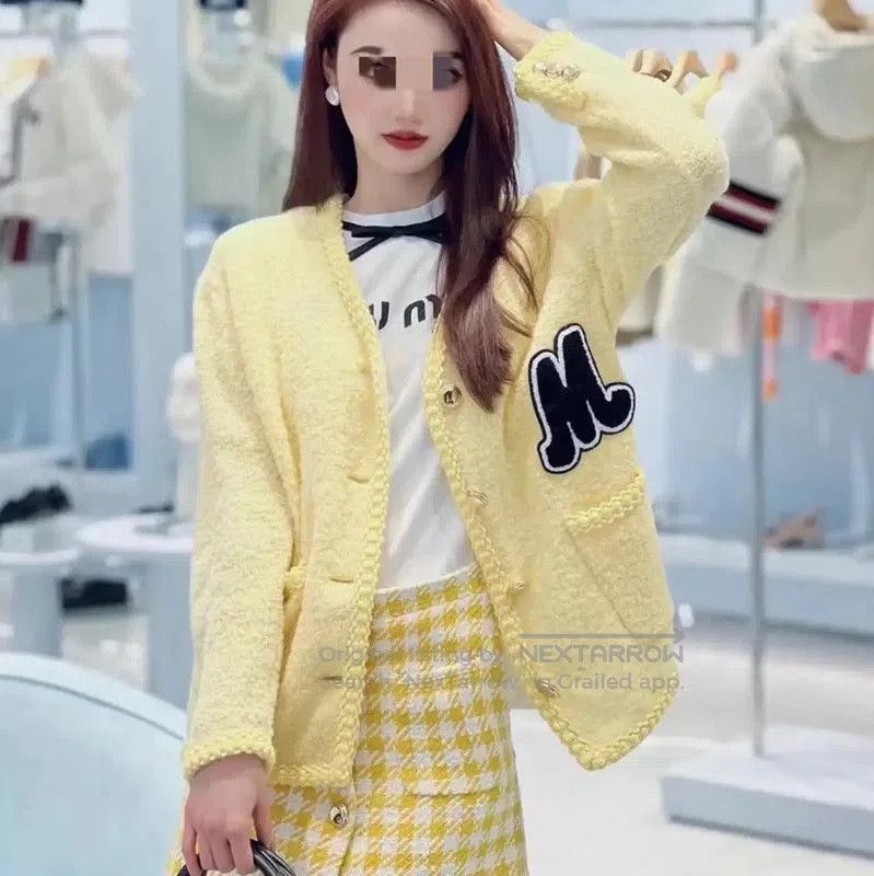 Miu Miu Miu Miu Yellow Wool Cardigan with Logo . Size XS / US 0-2 / IT 36-38 - 9 Thumbnail