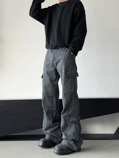 Other Gray Cargo Pleated Wide Leg Pants Size US 30 / EU 46 - 3 Thumbnail