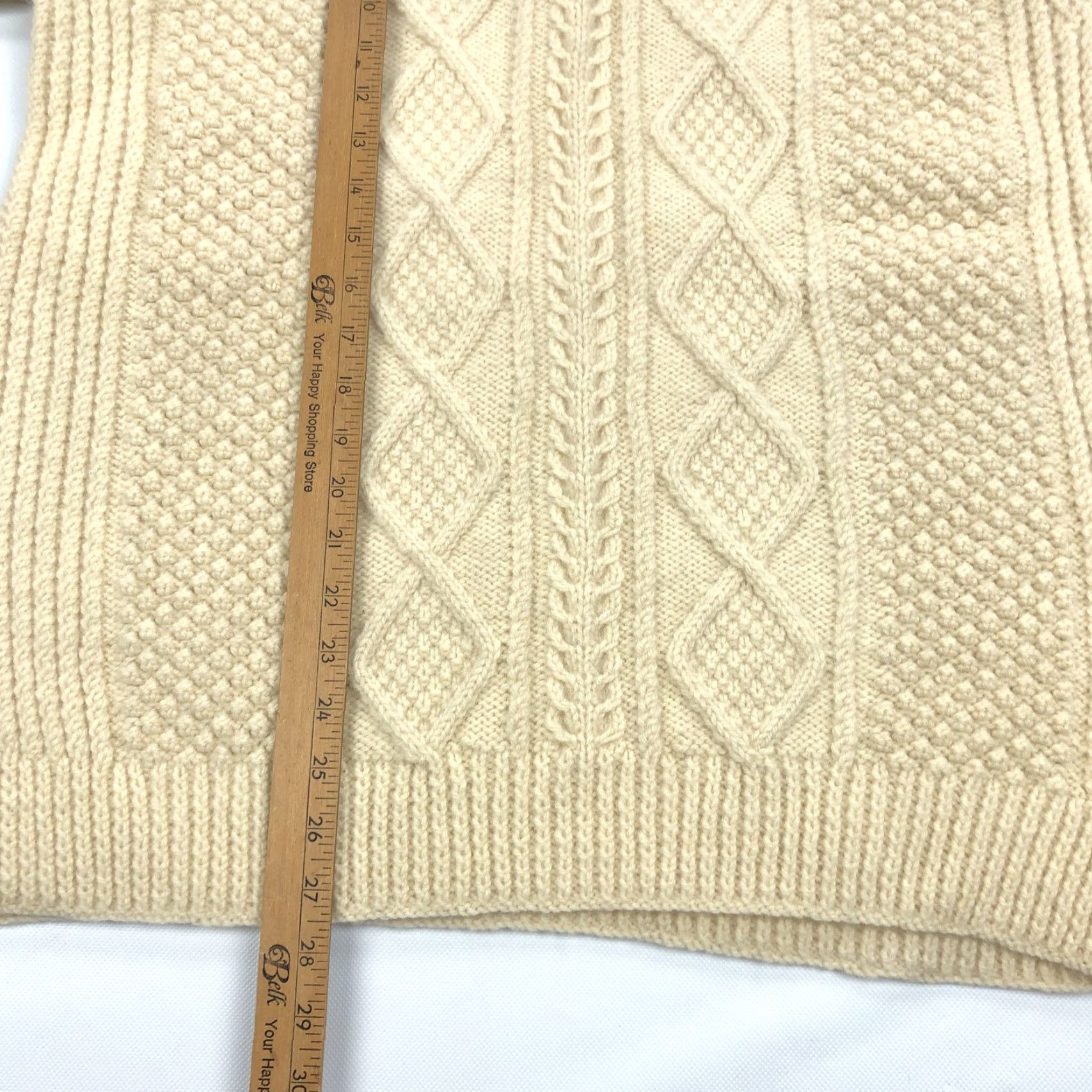 Vintage Premier Aran Sweater Men's Cream Cable Knit Wool 100% L Crew Neck Pullover Jumper Handknit Heavyweight Wool Irish Classic Outdoor Autumn Winter Size US L / EU 52-54 / 3 - 7 Thumbnail