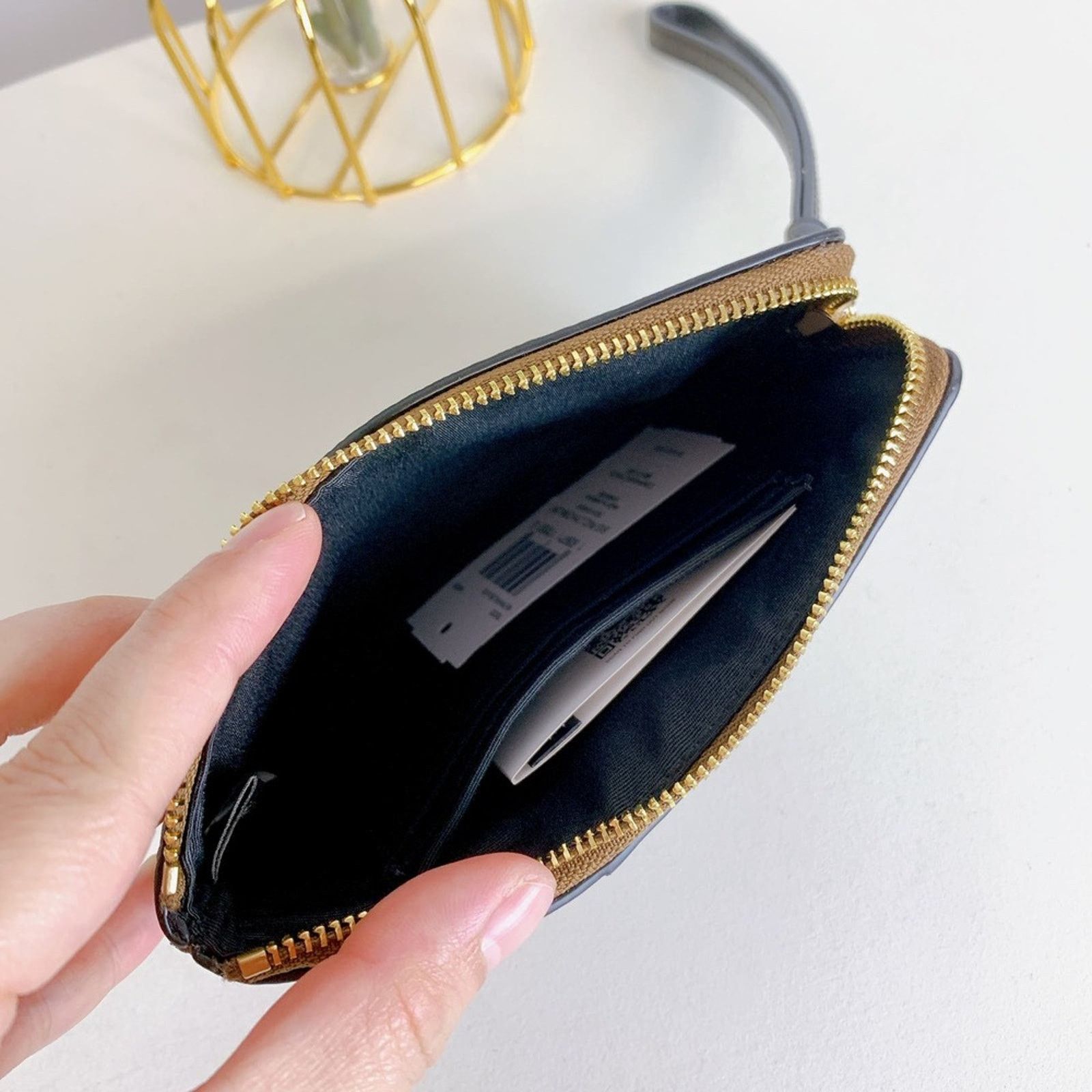 Coach Coach 58035 Corner Zip Wristlet In Signature IN Khaki Black Size ONE SIZE - 3 Thumbnail