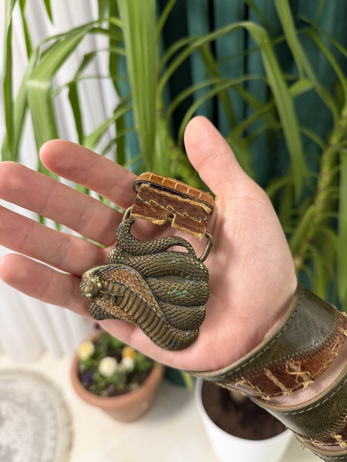 Japanese Brand Brown Snakeskin allover Y2K Belt kmrii styled Size 38 - 5 Thumbnail