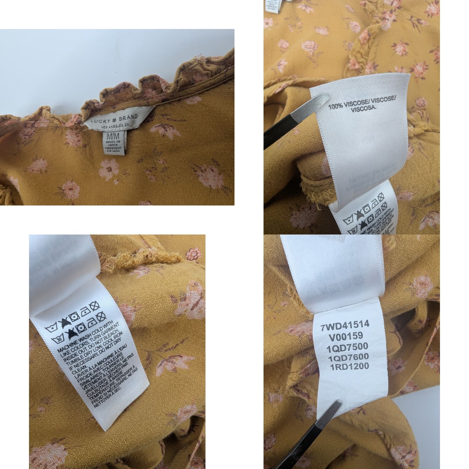 Lucky Brand Lucky Brand Mustard Yellow Floral Wrap Tie Ruffle V-Neck Long Sleeve Blouse M Womens Blouse Bohemian Pink Size M / US 6-8 / IT 42-44 - 8 Thumbnail