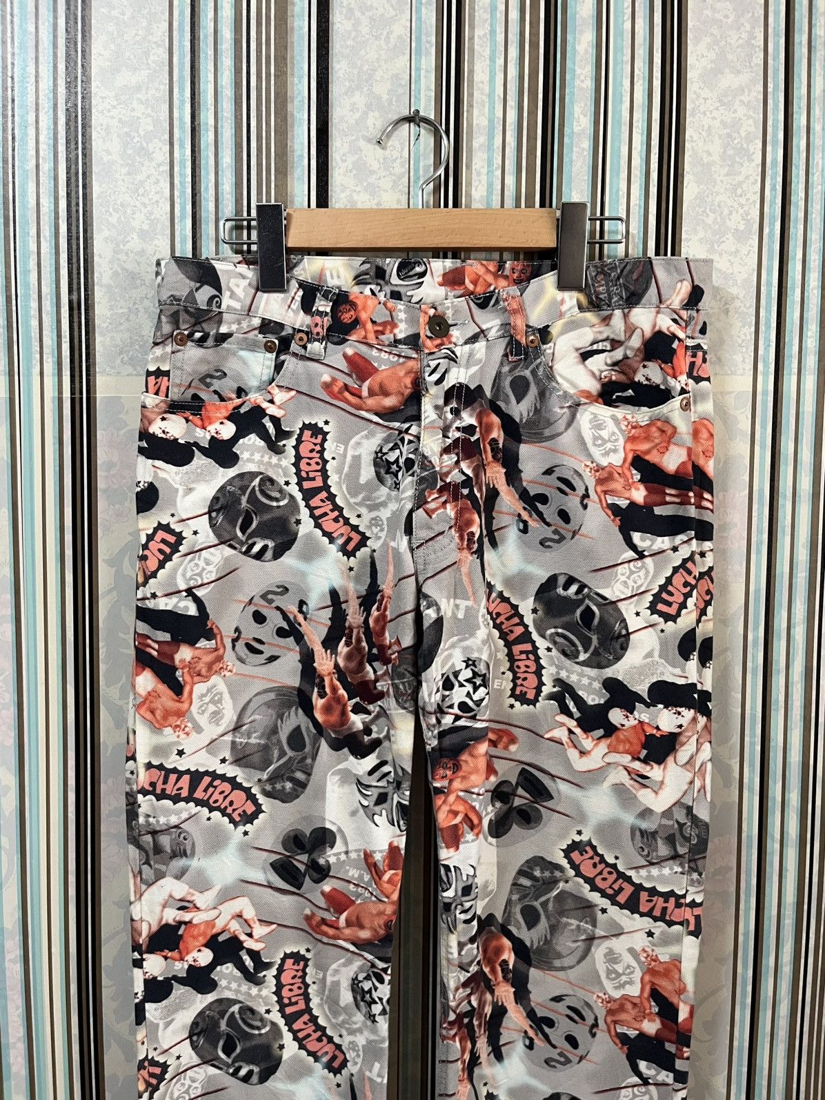 Japanese Brand 1990s Casoppi wrestling lucha libre allover printed #F2 Size US 29 - 3 Thumbnail