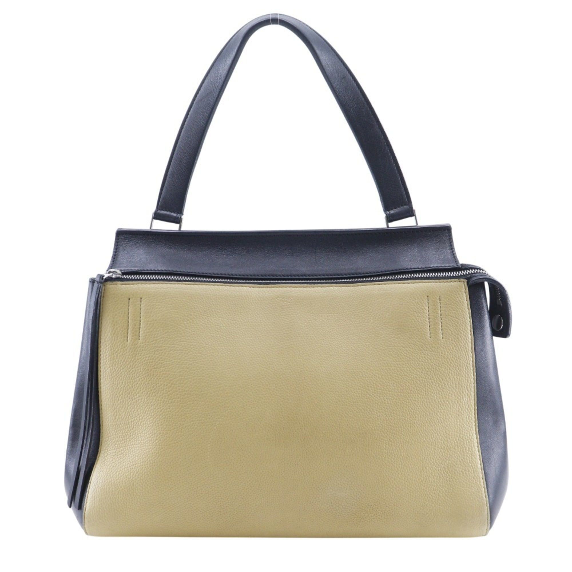 Celine Celine Edge Medium Shoulder Bag Handbag, Bicolor Leather, Black/Beige, A5 Size, Zipper, Women's Size ONE SIZE - 1 Thumbnail