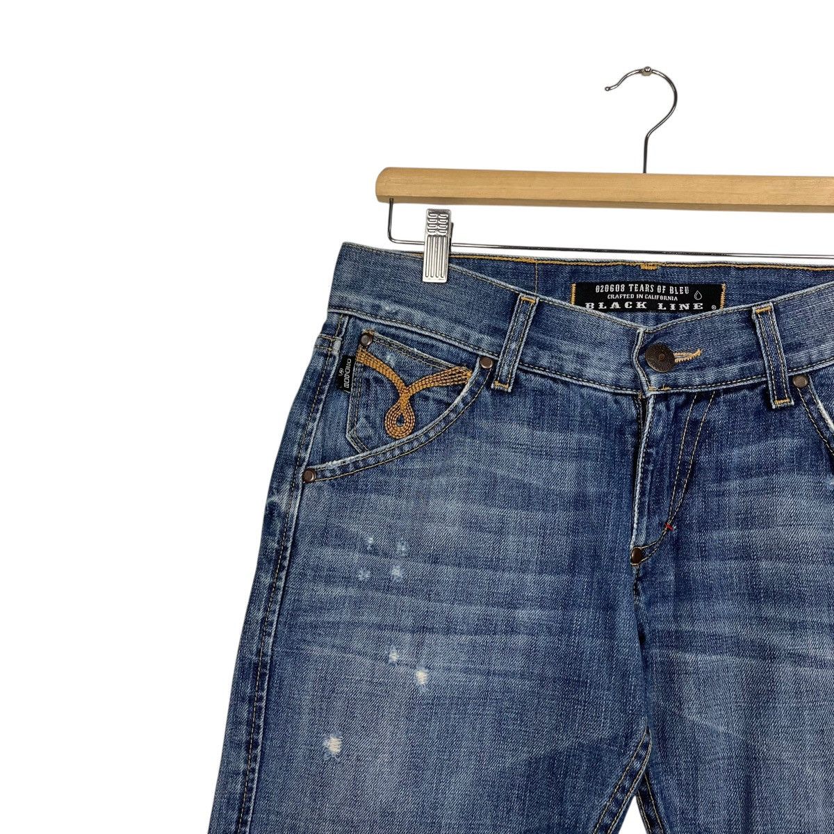 Japanese Brand Vintage 90s 020608 Tears Of Bleu Black Line Denim Size 32" / US 10 / IT 46 - 6 Thumbnail